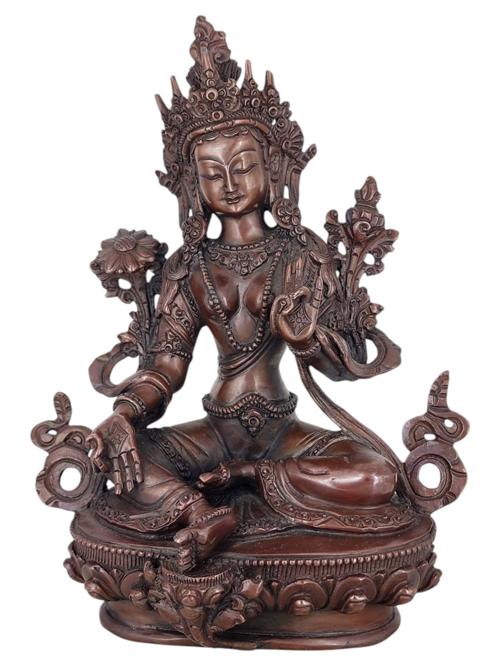 Green Tara Statue Handmade, Chocolate Oxidized Finish