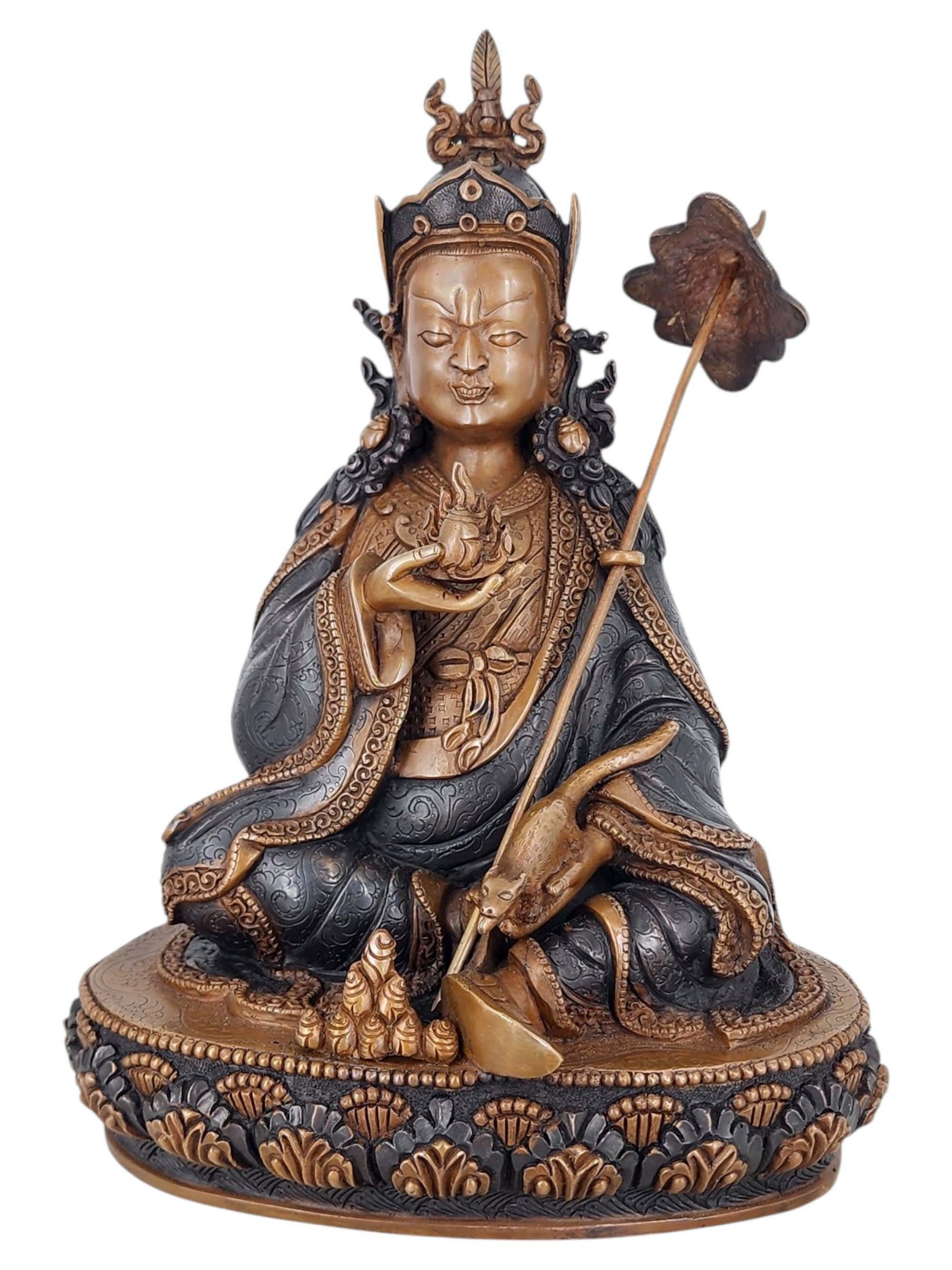 Padmasambhava Orgyen Kandro Norlha Handmade Statue, Double-Tone Chocolate Oxidized,