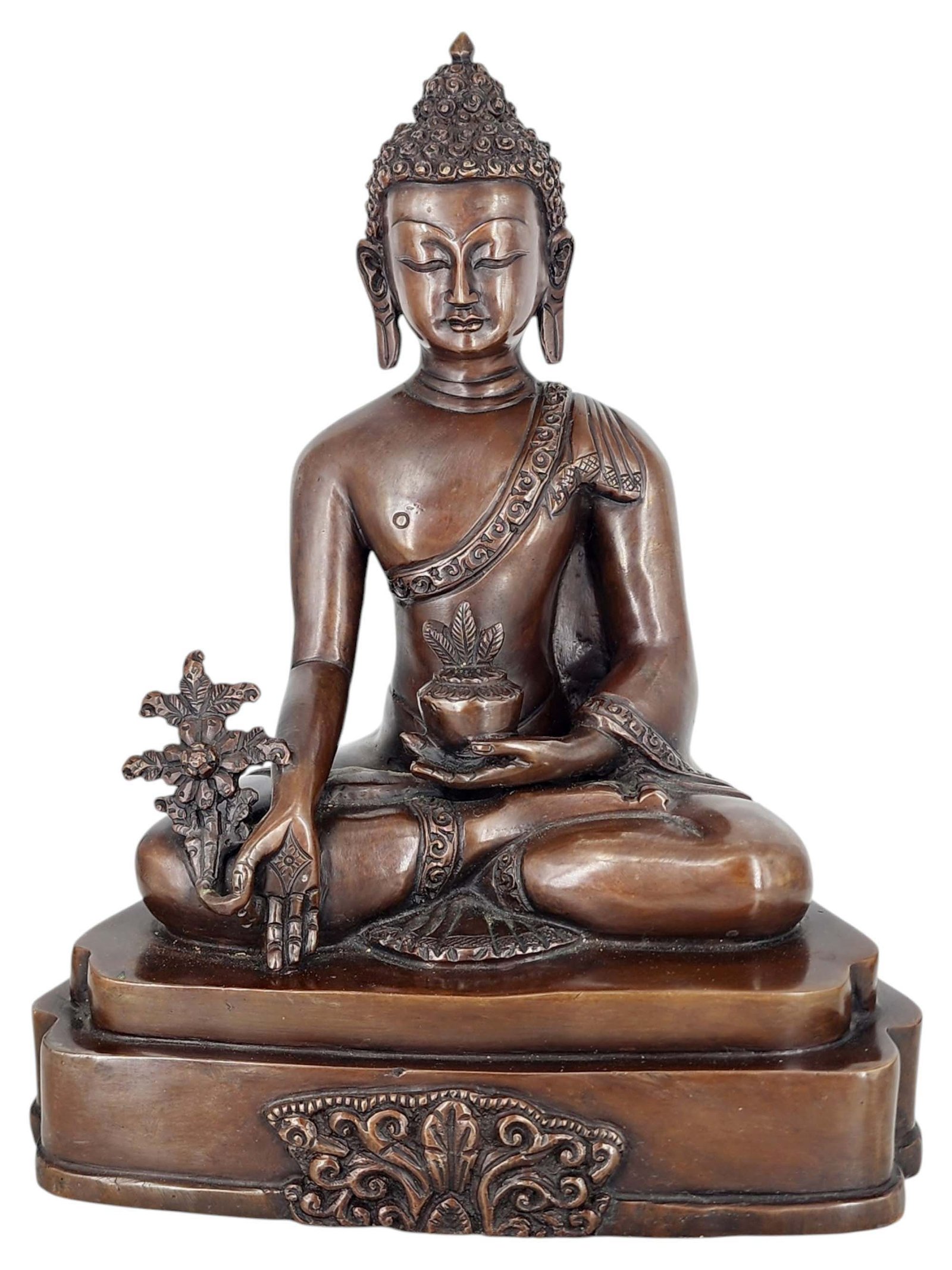 Medicine Buddha Statue Handmade, Chocolate Oxidized Finish