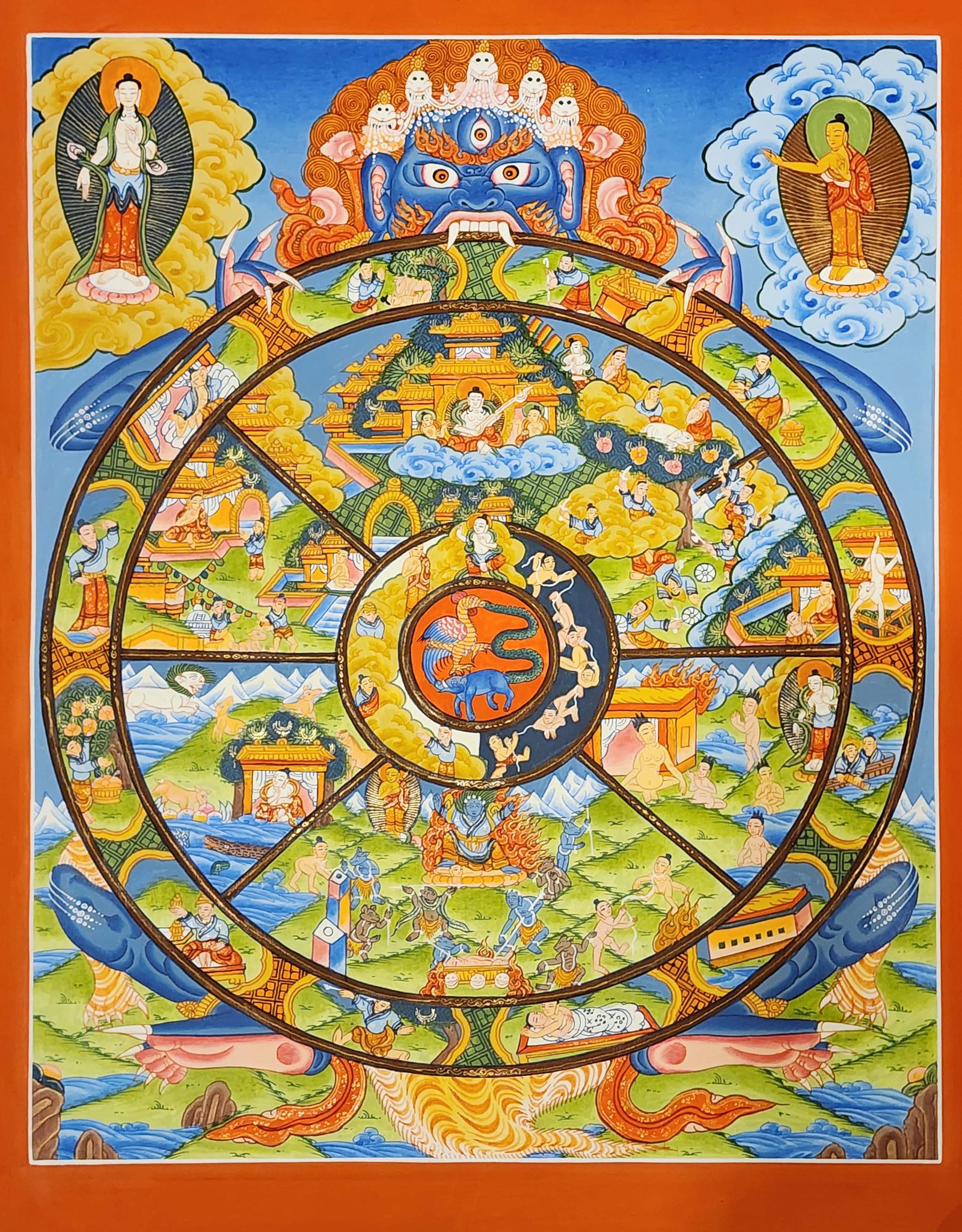 Wheel Of Life Bhavachakra Thangka Authentic Hand-Painted Buddhist Artwork