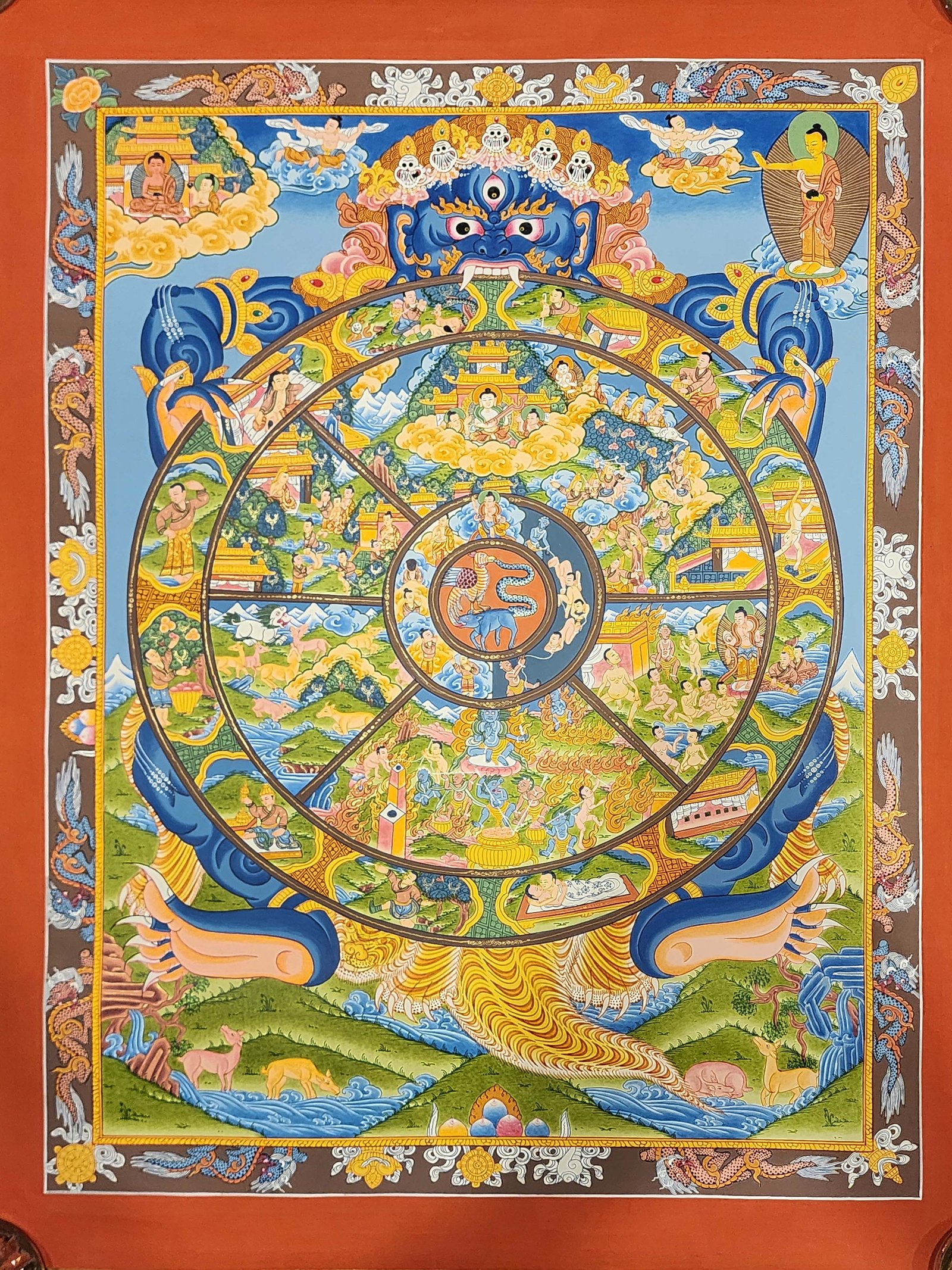Wheel Of Life Bhavachakra Thangka Traditional Tibetan Painting With Real Gold