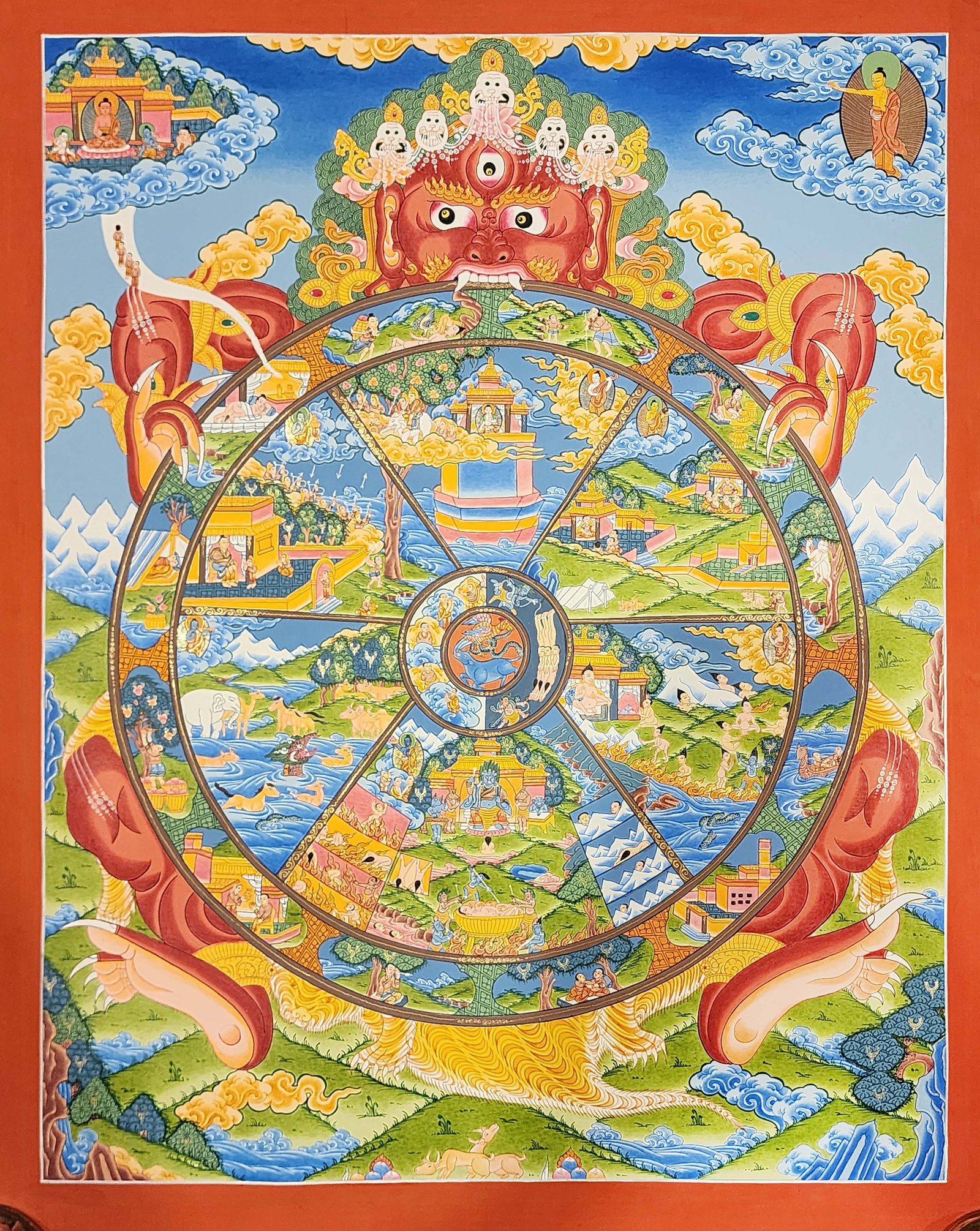 Wheel Of Life Bhavachakra Thangka Hand-Painted Tibetan Art With Real Gold