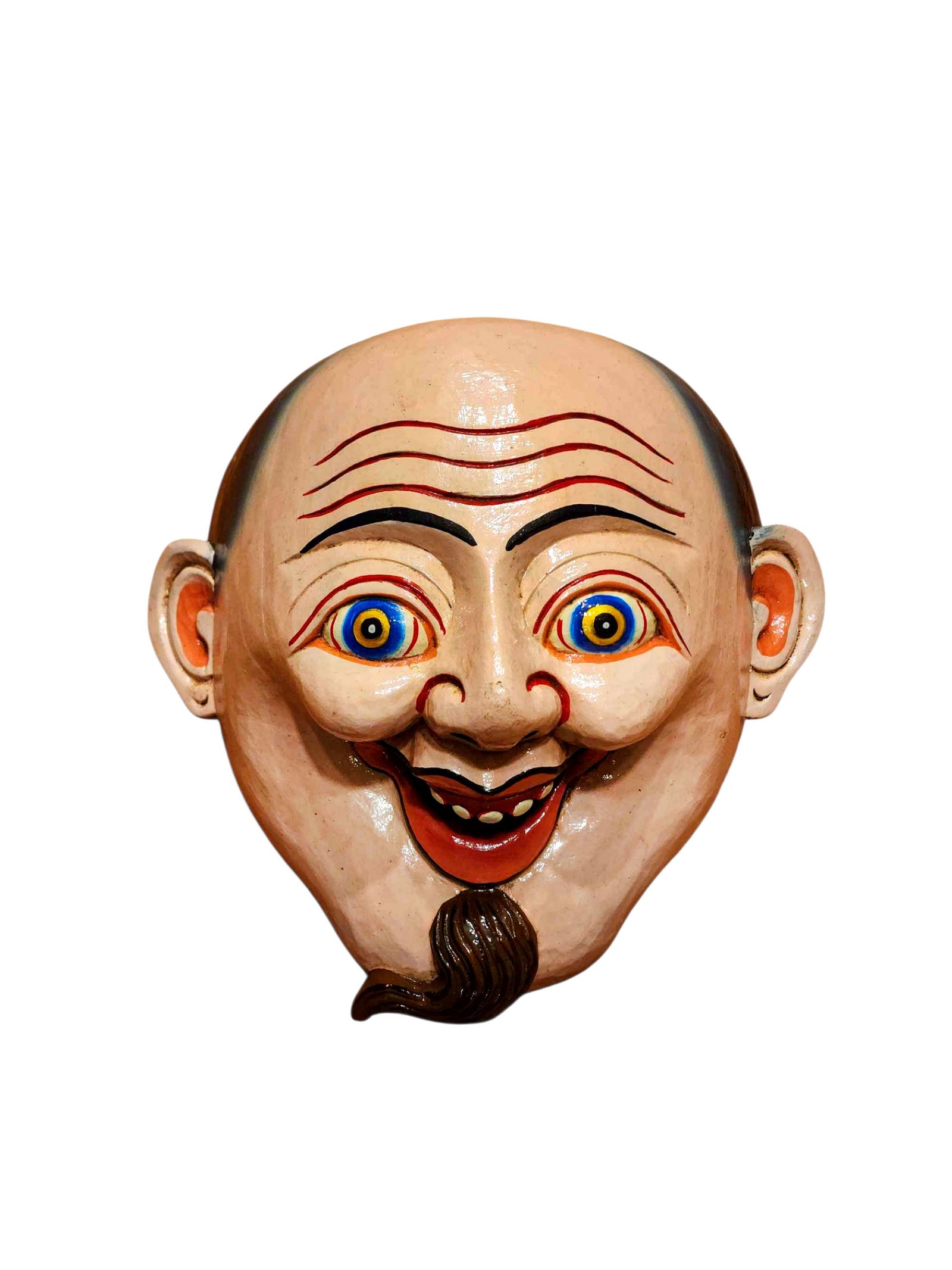 Wall Hanging Joker Face Wooden Mask, Tibetan Style Art, Poplar Wood, Traditional Finish