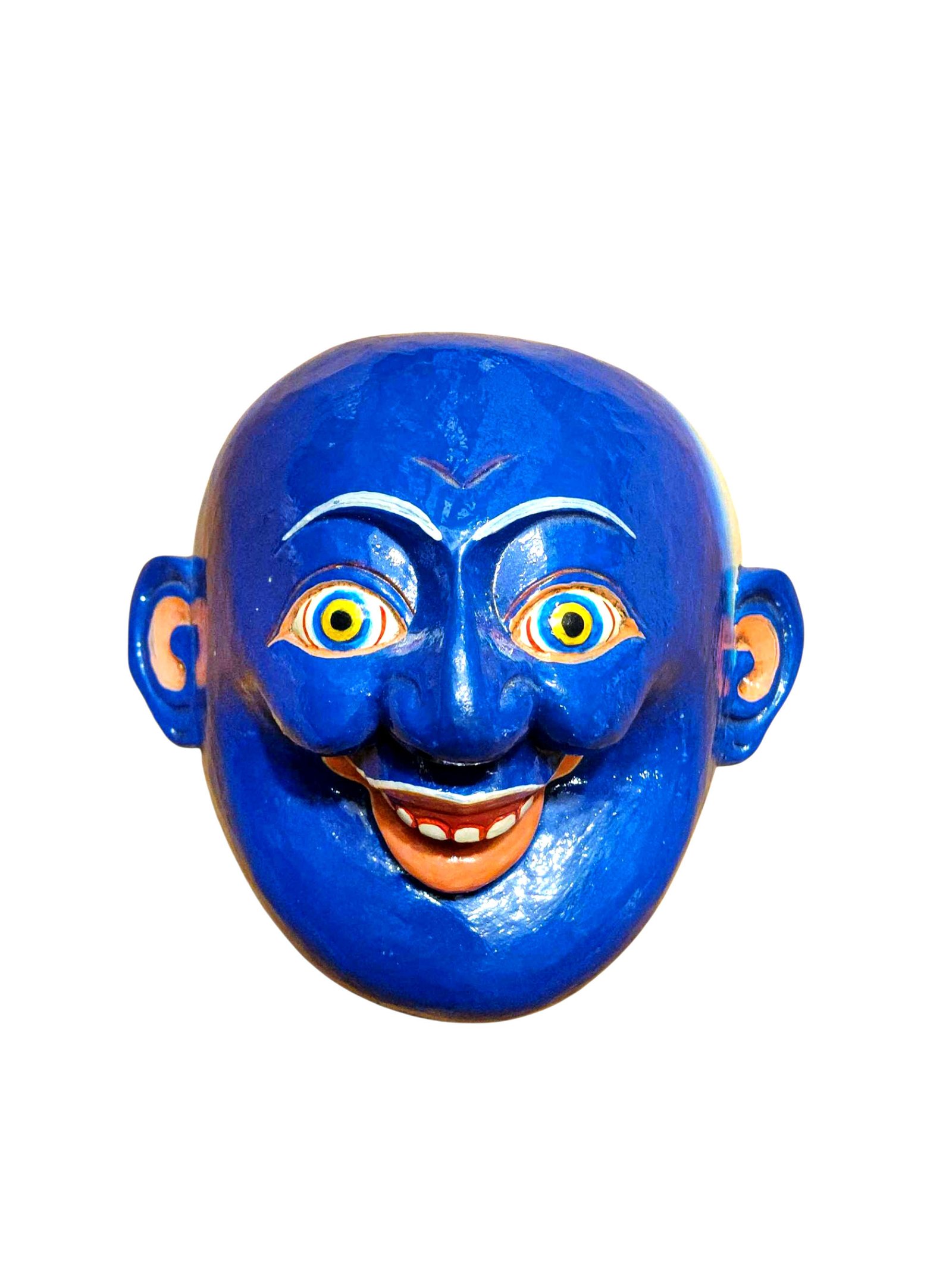 Handcrafted Joker Wooden Mask, Tibetan Design Wall Decor, Poplar Wood, Traditional Colors