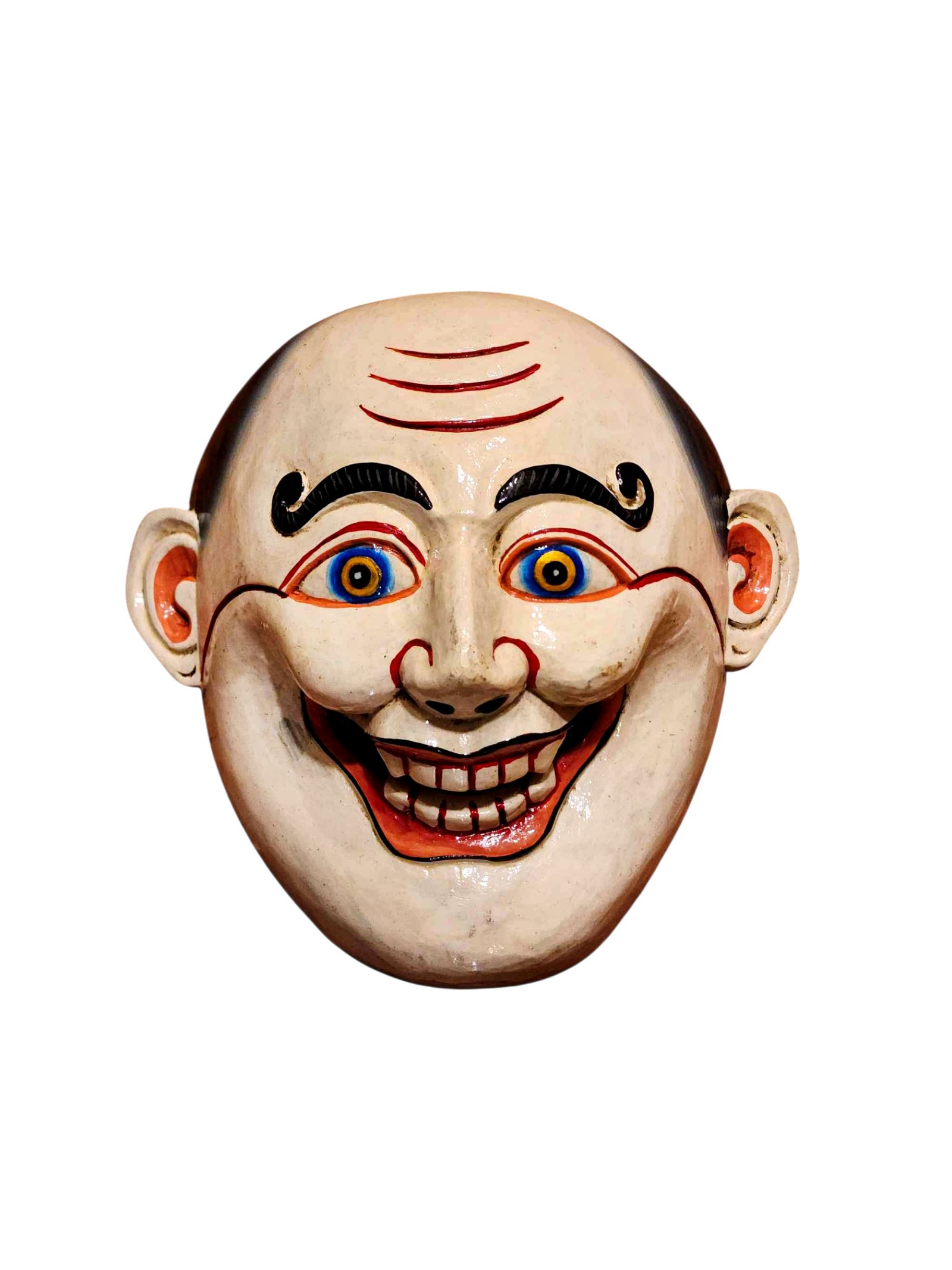 Decorative Joker Face Wooden Mask, Tibetan Inspired Style, Poplar Wood, Traditional Finish