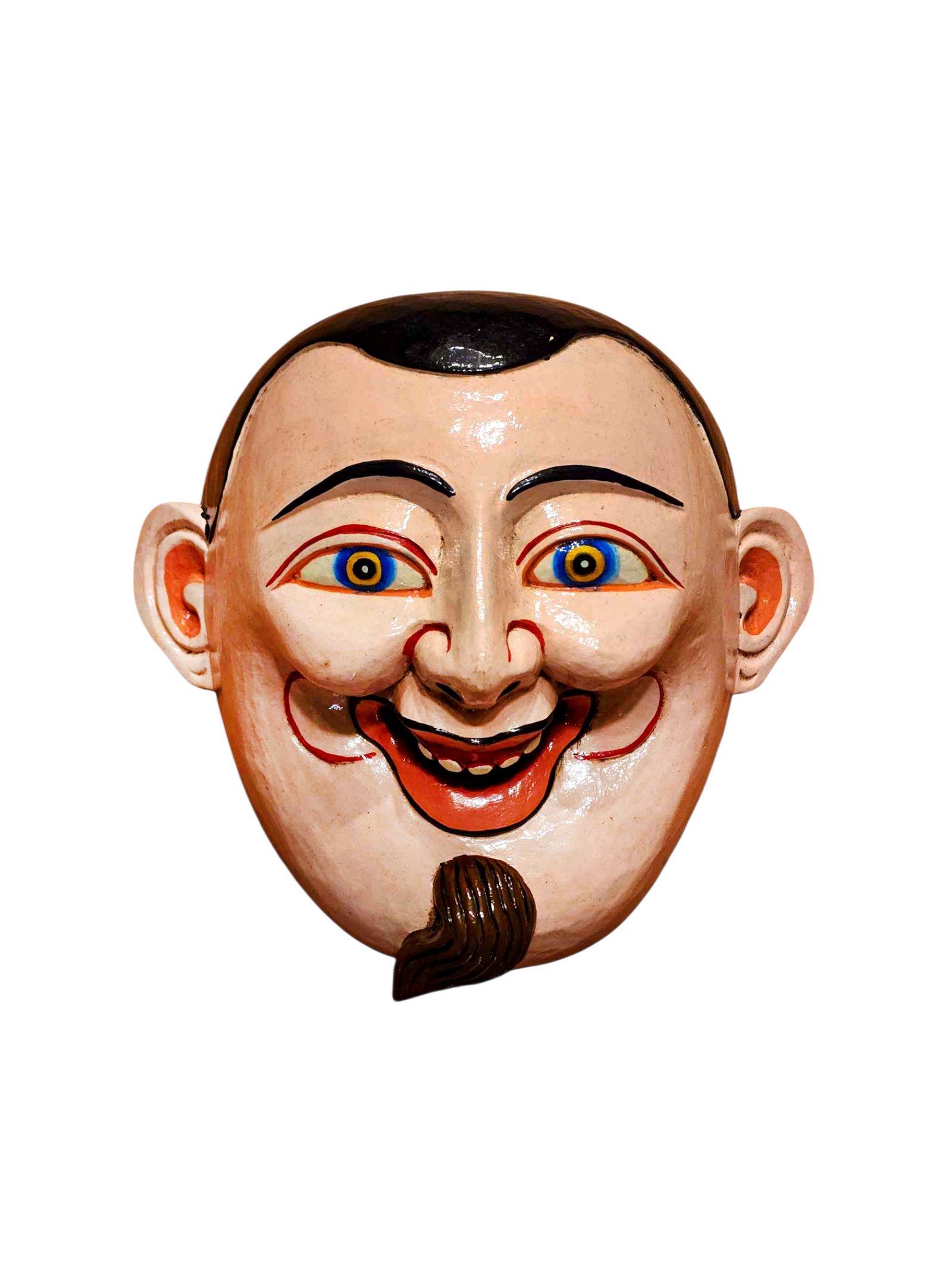 Artisan Joker Wooden Mask, Tibetan Style Craft, Poplar Wood, Traditional Colors
