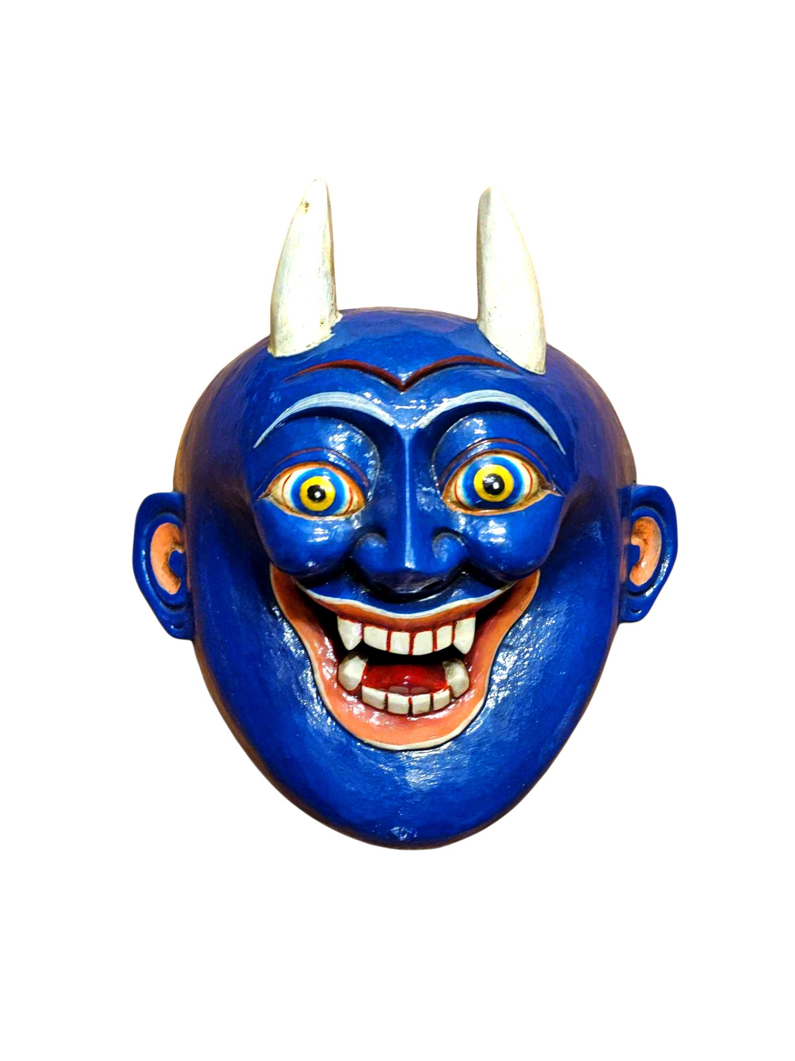 Wall Hanging Oni Wooden Mask, Tibetan Craft Design, Poplar Wood, Classic Colors