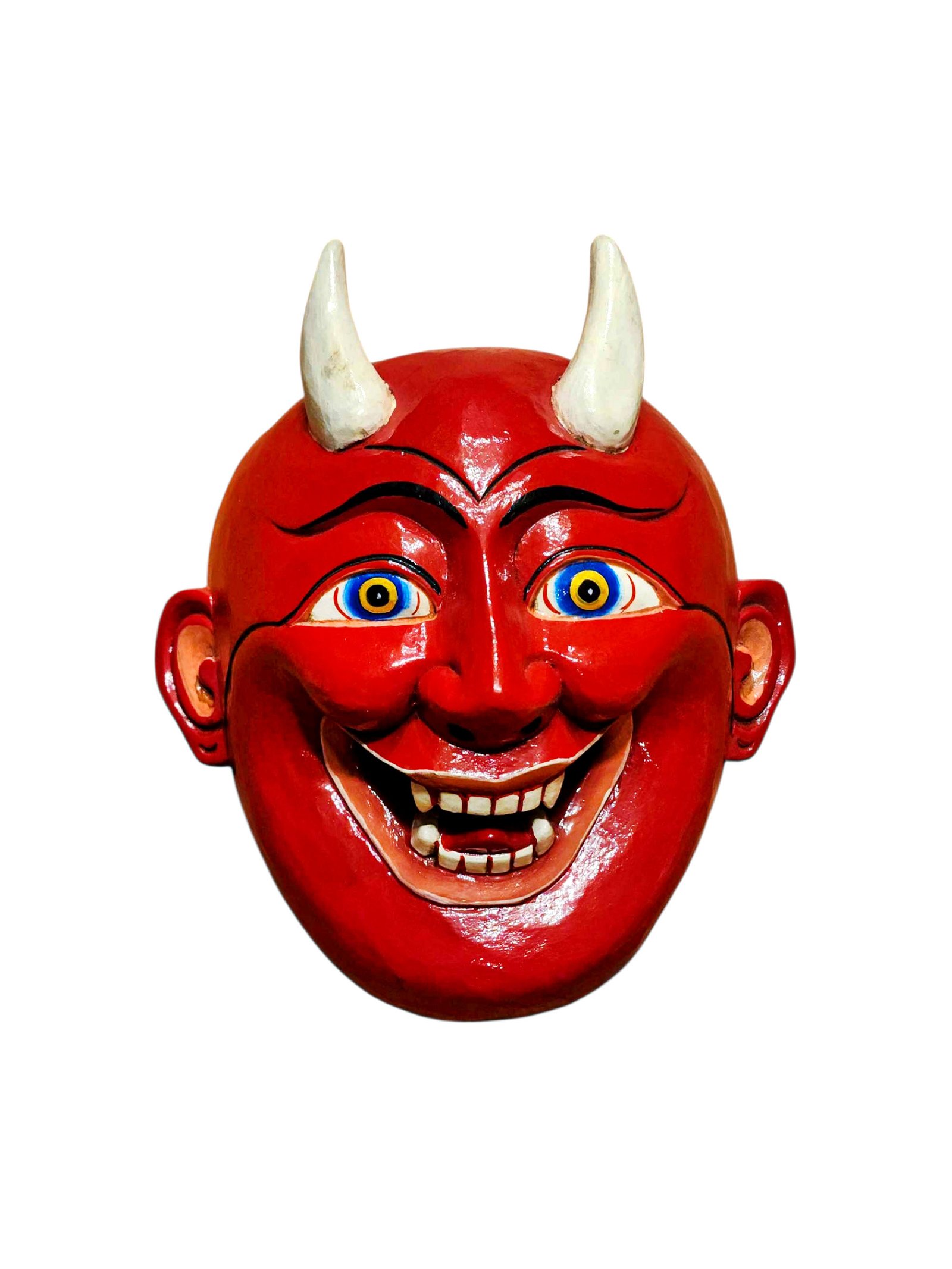 Decorative Oni Face Wooden Mask, Tibetan Inspired Art, Poplar Wood, Traditional Finish