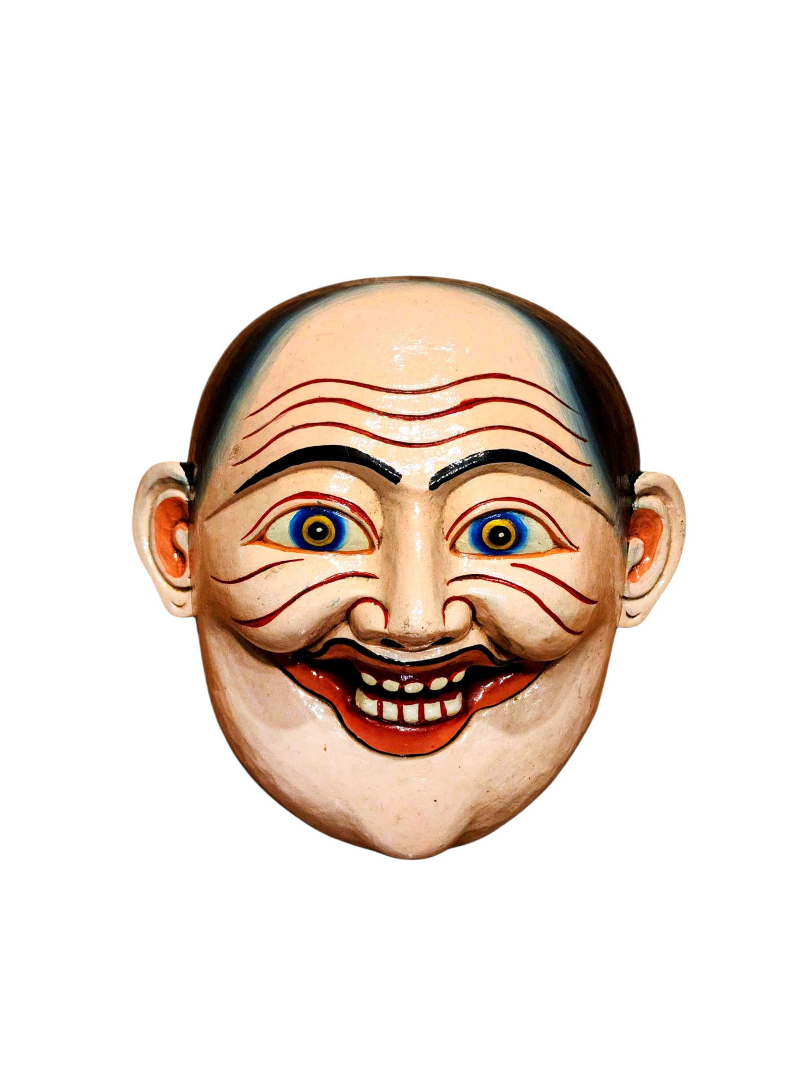 Handmade Joker Character Wooden Mask, Tibetan Art Style, Poplar Wood, Traditional Colors