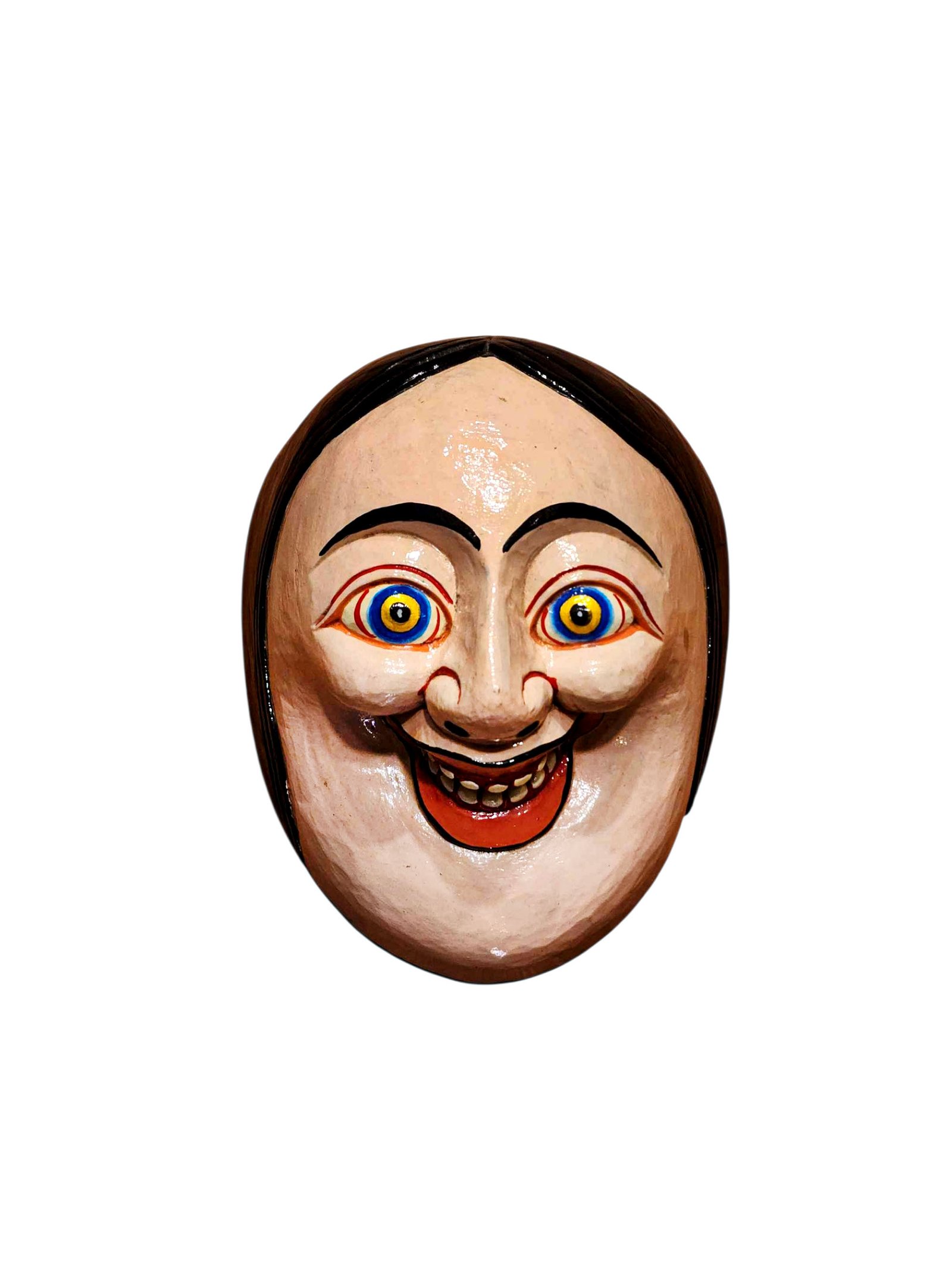 Artisan Joker Wooden Mask, Tibetan Style Craft, Poplar Wood, Classic Color Design