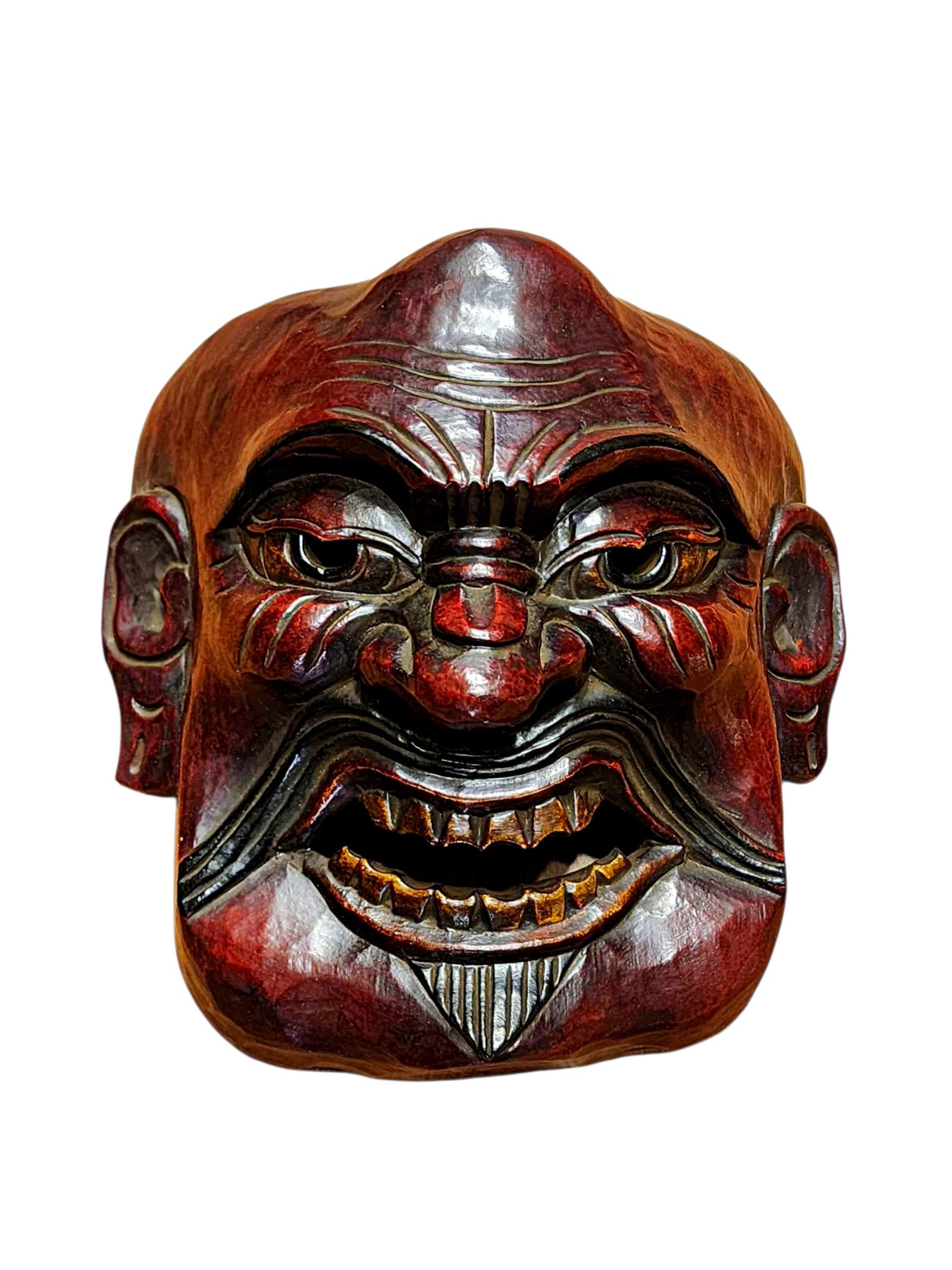 Decorative Joker Face Wooden Mask, Tibetan Inspired Art, Poplar Wood, Traditional Finish