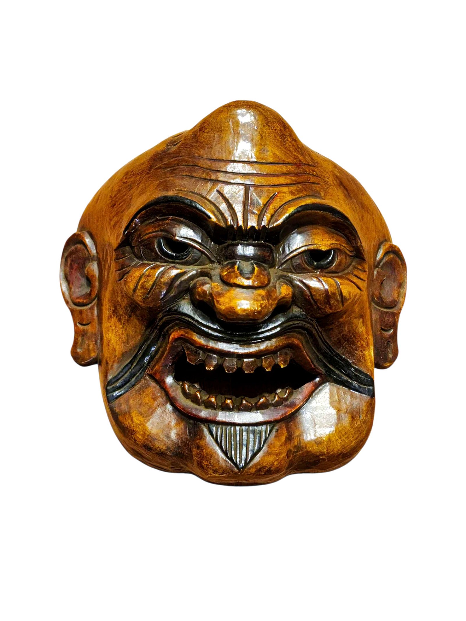 Handcrafted Joker Wooden Mask, Tibetan Style Wall Decor, Poplar Wood, Traditional Colors