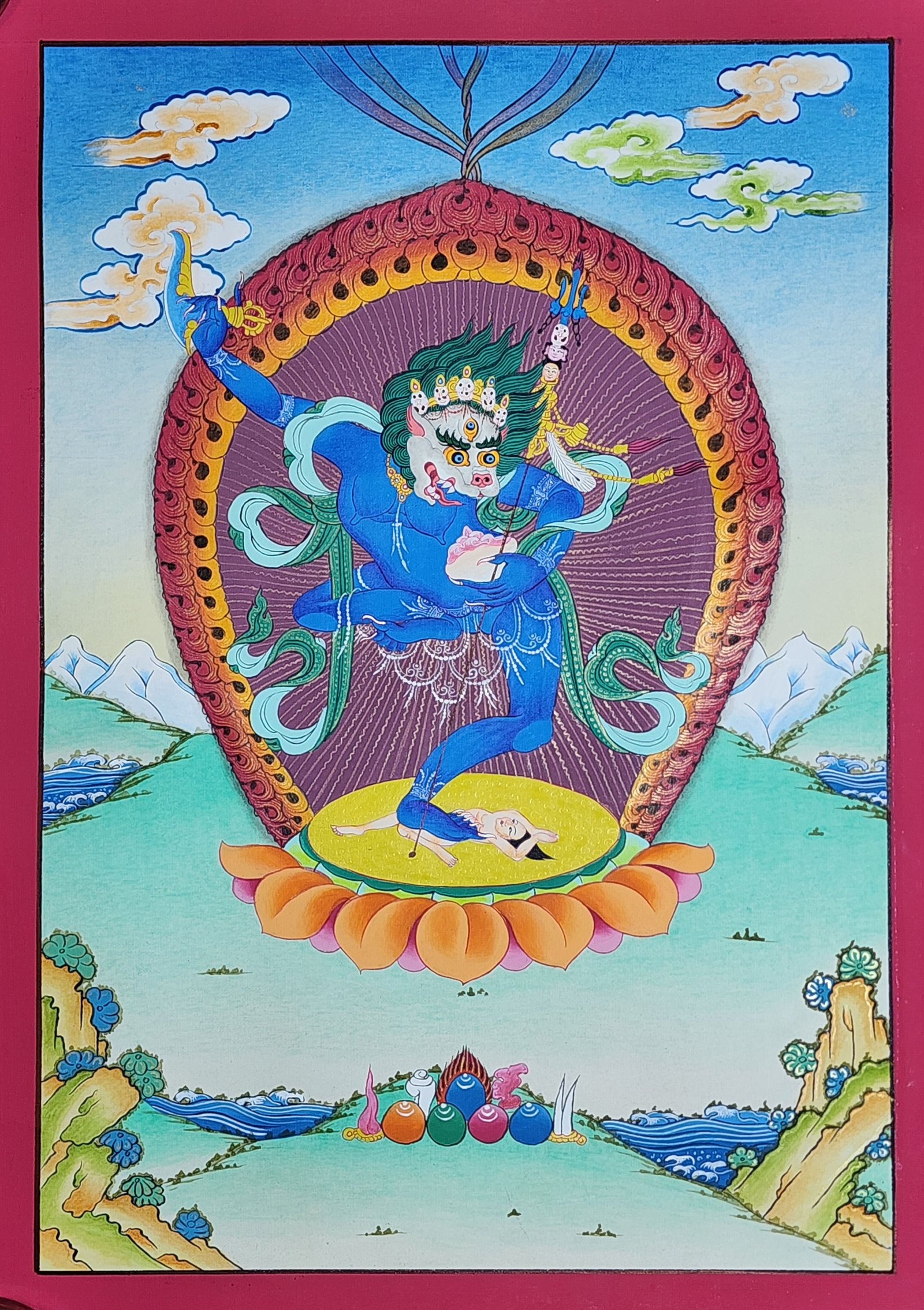 Simhamukha Yogini Thangka, Buddhist Traditional Painting, Hand Painted, Real Gold, Best Value