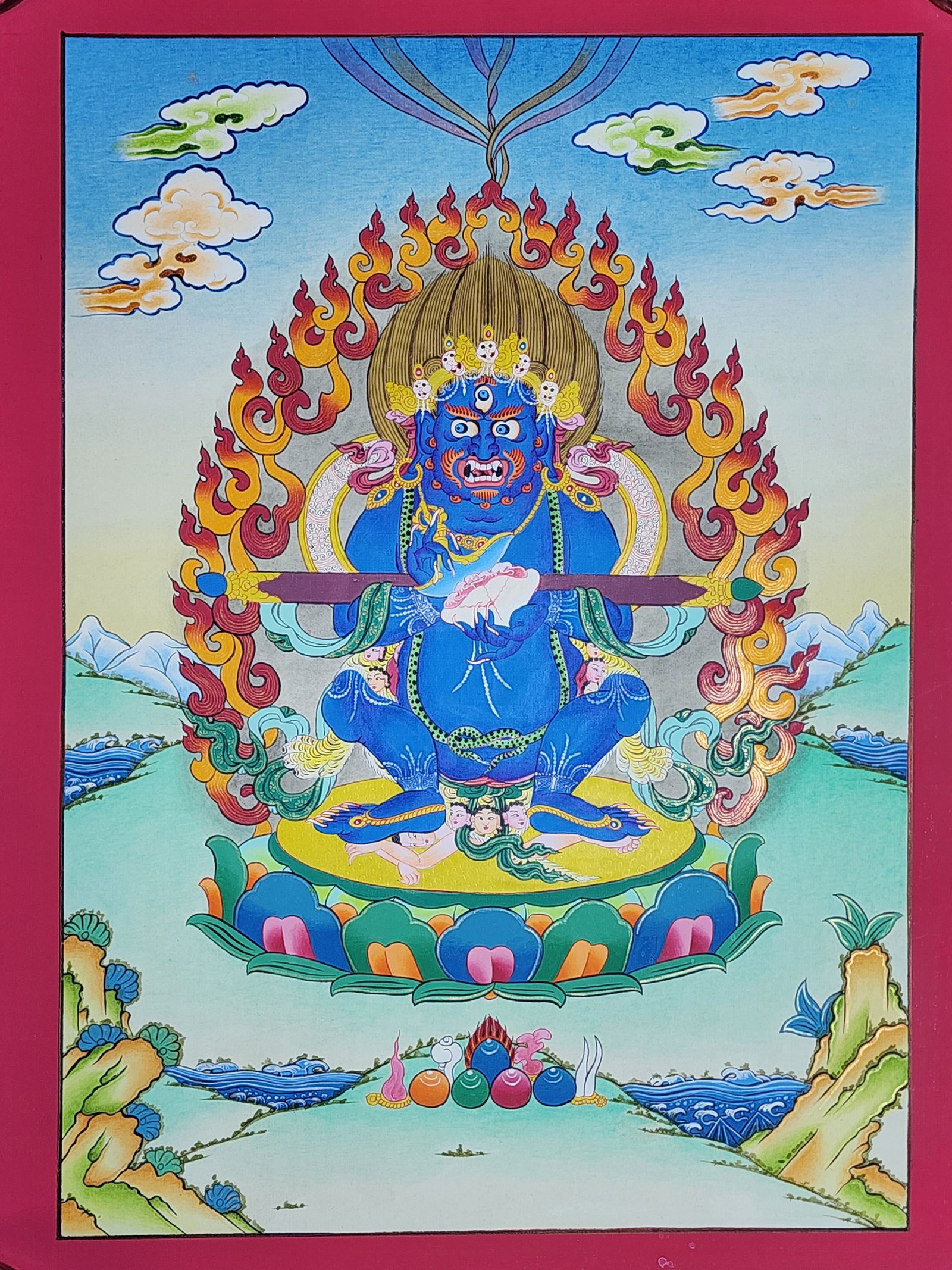 Mahakala Two Arms Thangka, Buddhist Traditional Painting, Hand Painted, Real Gold, Best Value
