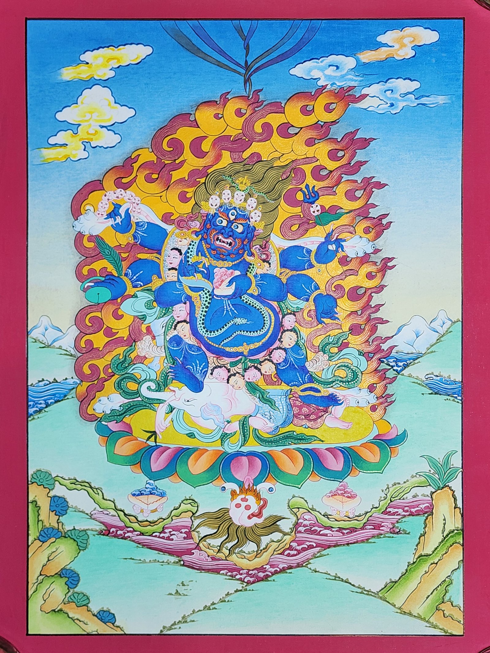 Mahakala Six Arms Thangka, Buddhist Traditional Painting, Hand Painted, Real Gold, Best Value