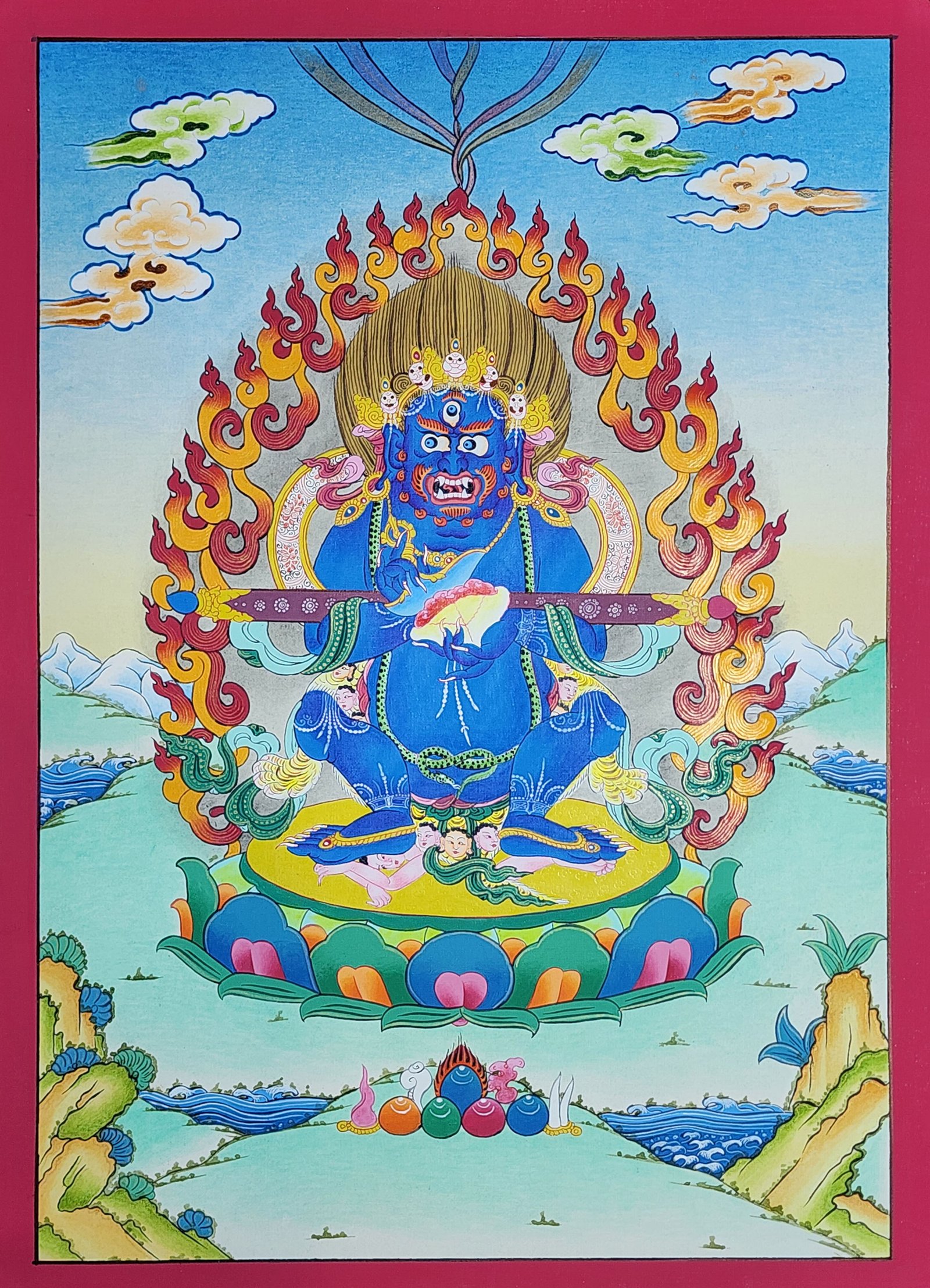 Mahakala Two Arms Thangka, Buddhist Traditional Painting, Hand Painted, Real Gold, Best Value