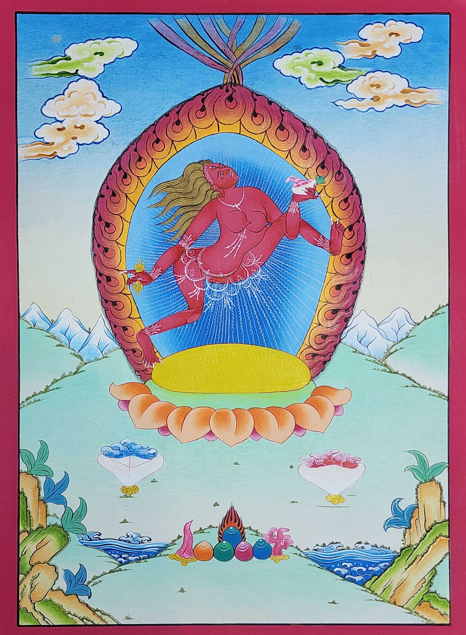 Akash Yogini Thangka, Buddhist Traditional Painting, Hand Painted, Real Gold, Best Value