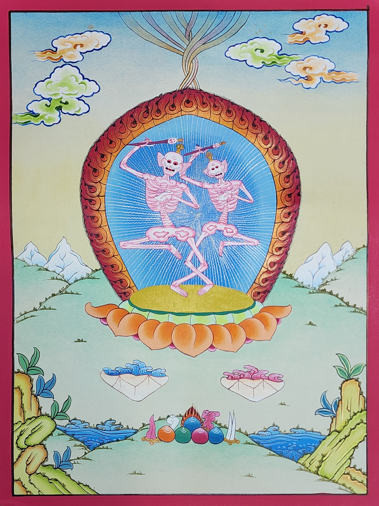 [citipati] Thangka, Buddhist Traditional Painting, [hand Painted], [real Gold], Best Value