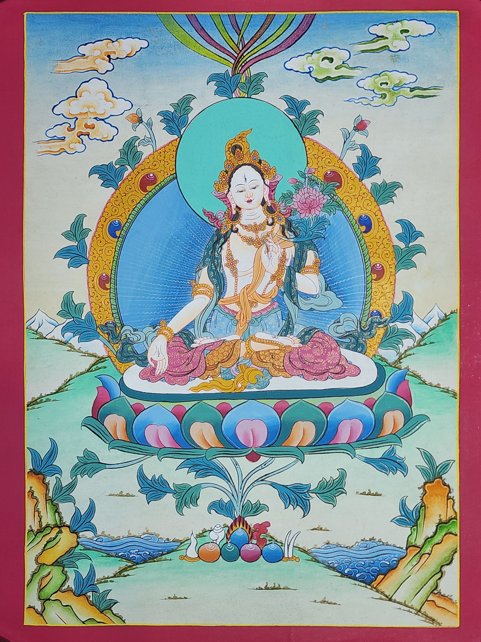 White Tara Thangka, Buddhist Traditional Painting, Hand Painted, Real Gold, Best Value