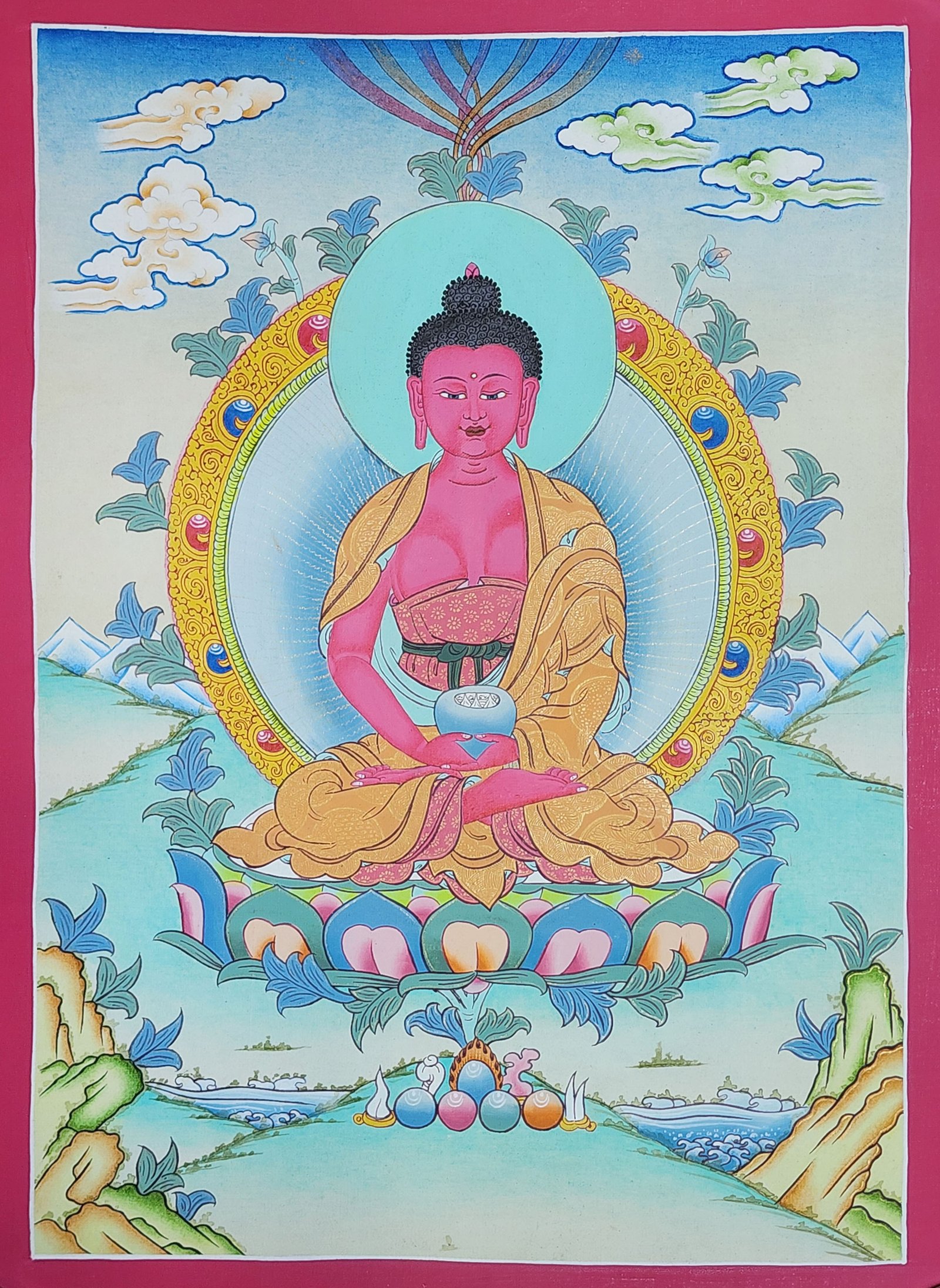 [amitabha Buddha] Thangka, Buddhist Traditional Painting, [hand Painted], [real Gold], Best Value