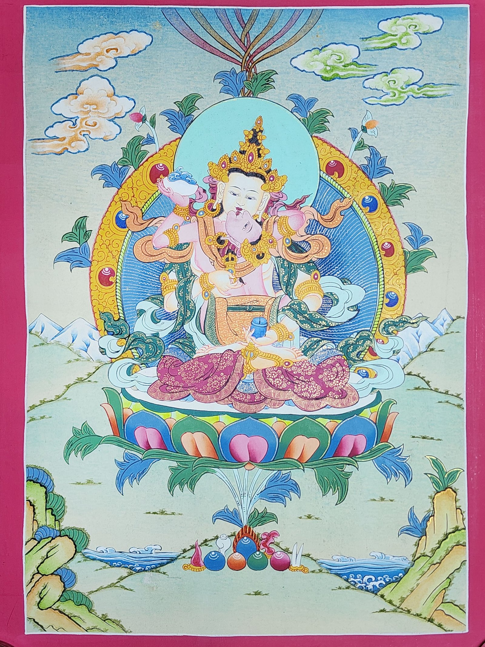 Vajrasattva Shakti Thangka, Buddhist Traditional Painting, Hand Painted, Real Gold, Best Value