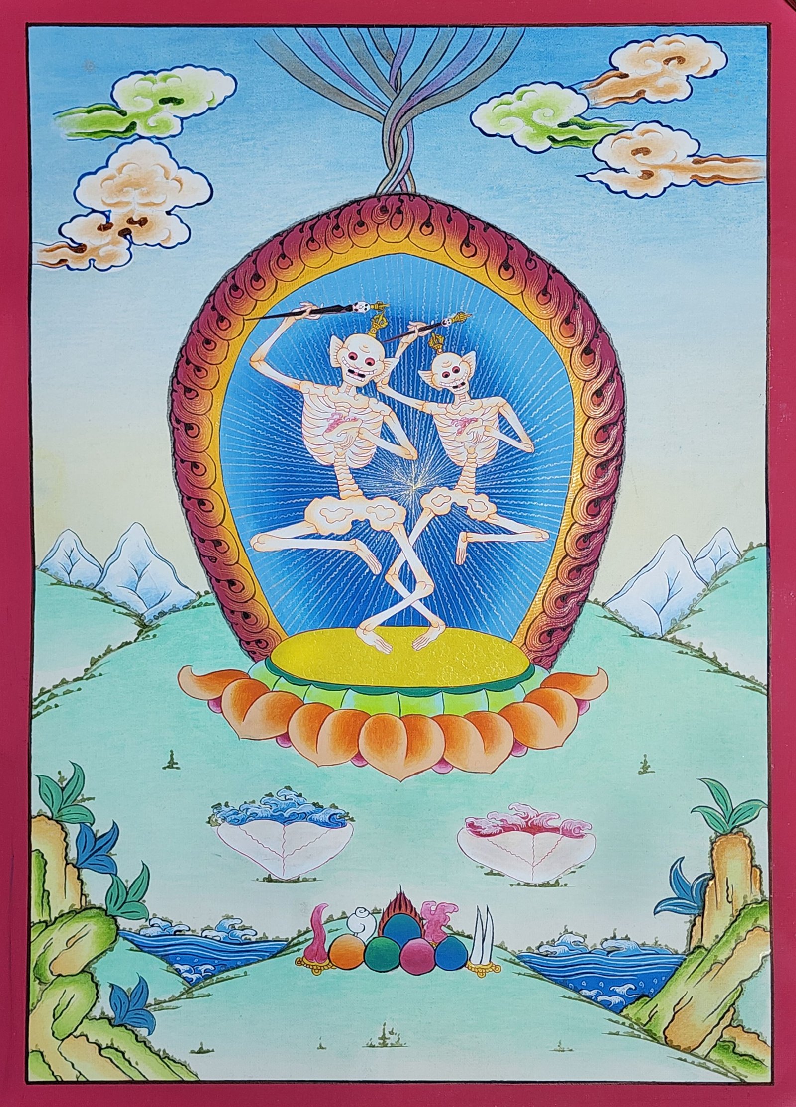 Citipati Thangka, Buddhist Traditional Painting, Hand Painted, Real Gold , Best Value