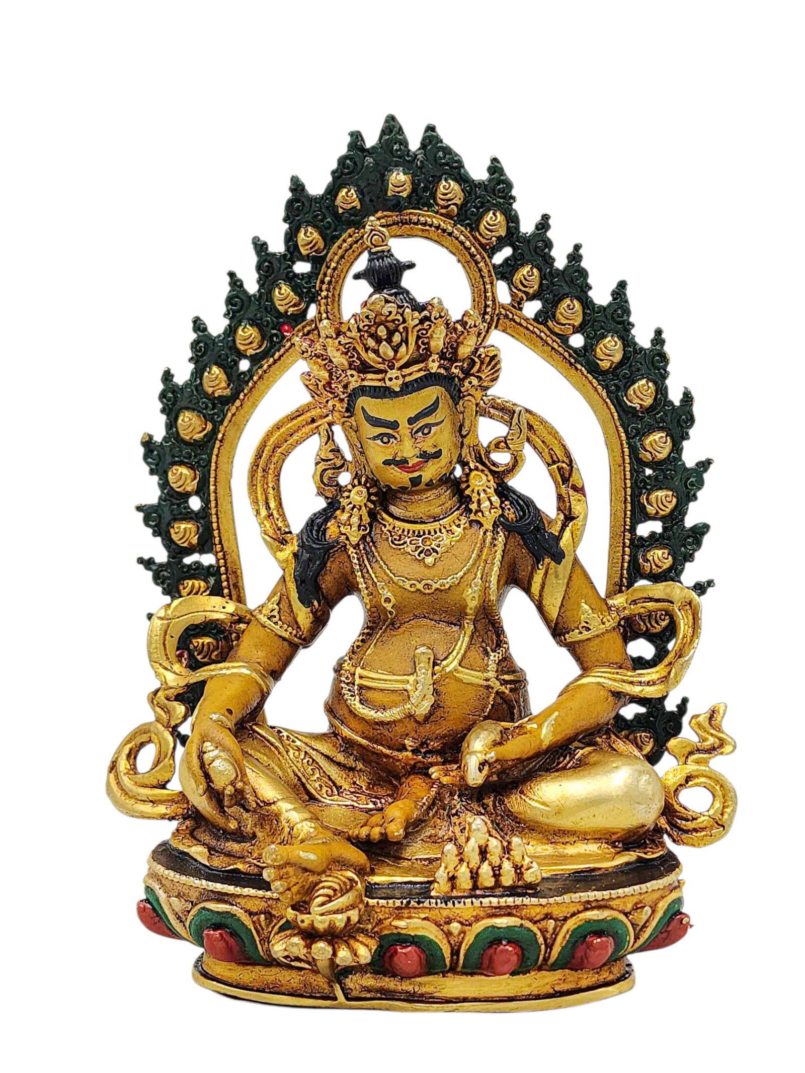[yellow Jambhala], Buddhist Miniature Statue, [partly Gold Plated Finish], [thangka Color Finish], [hand Painted Face]