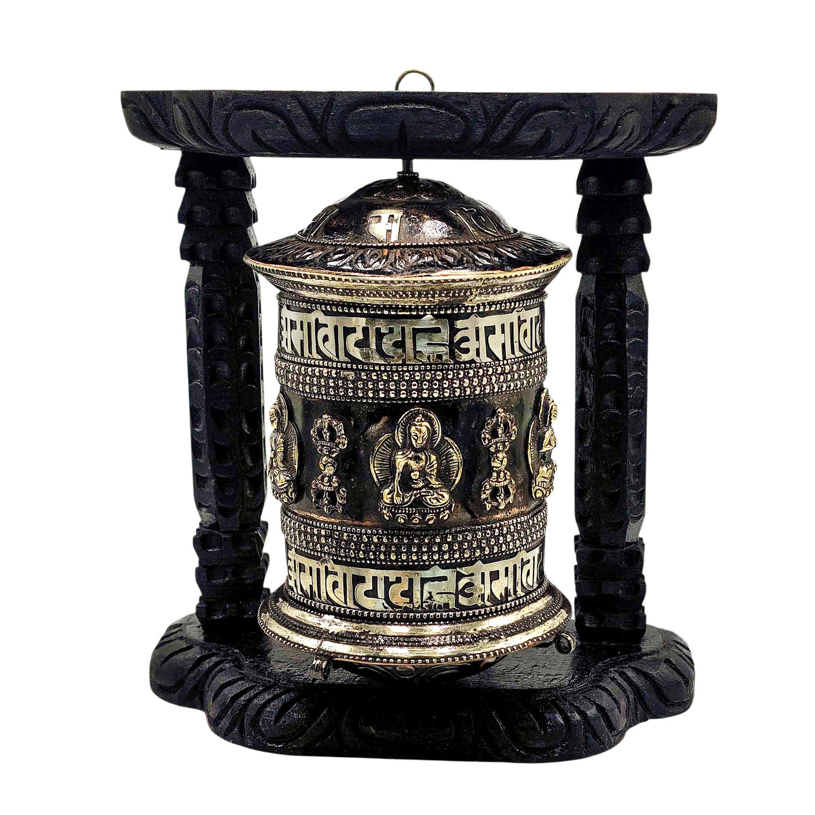 Handmade Buddhist Wall Prayer Wheel With Mantra Inside, Pancha Buddha, Dorje, OMPH, Wall Mountable