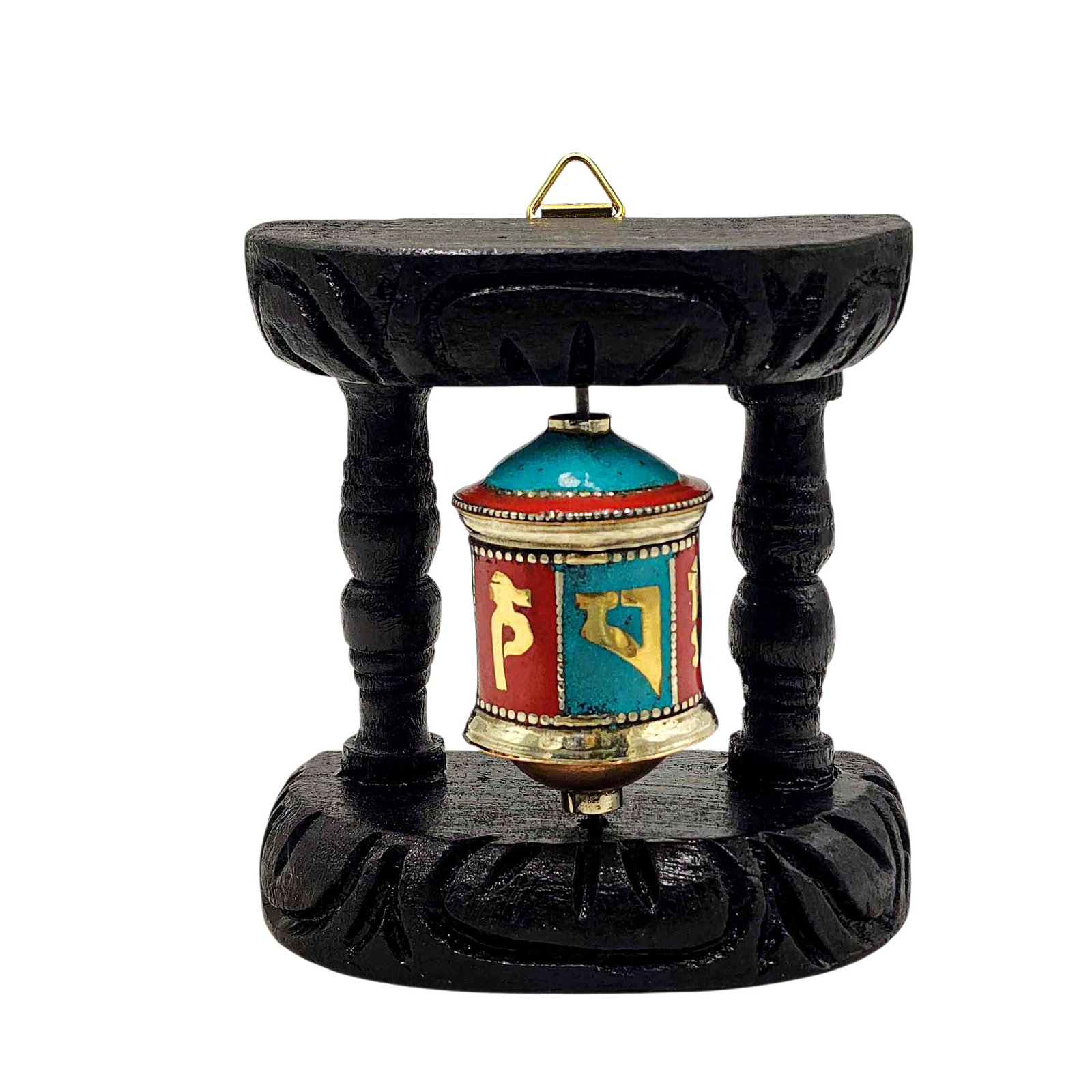 Handmade Buddhist Wall Prayer Wheel With Mantra Inside, Stone Setting, OMPH, Wall Mountable