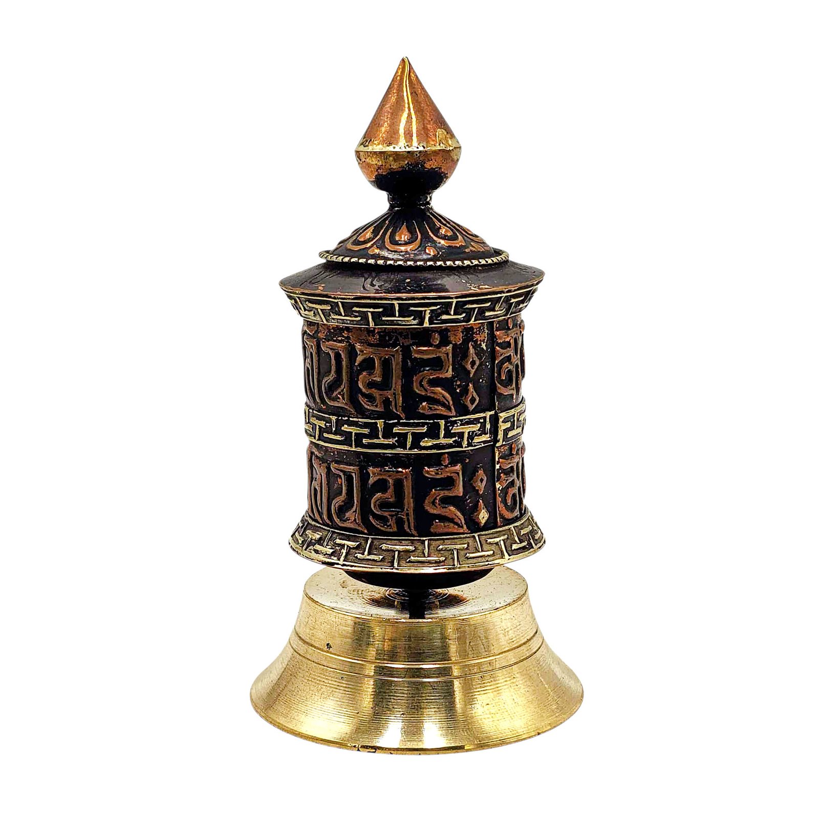 Buddhist Metal Prayer Wheel Table Top, OMPH Mantra Classic Design