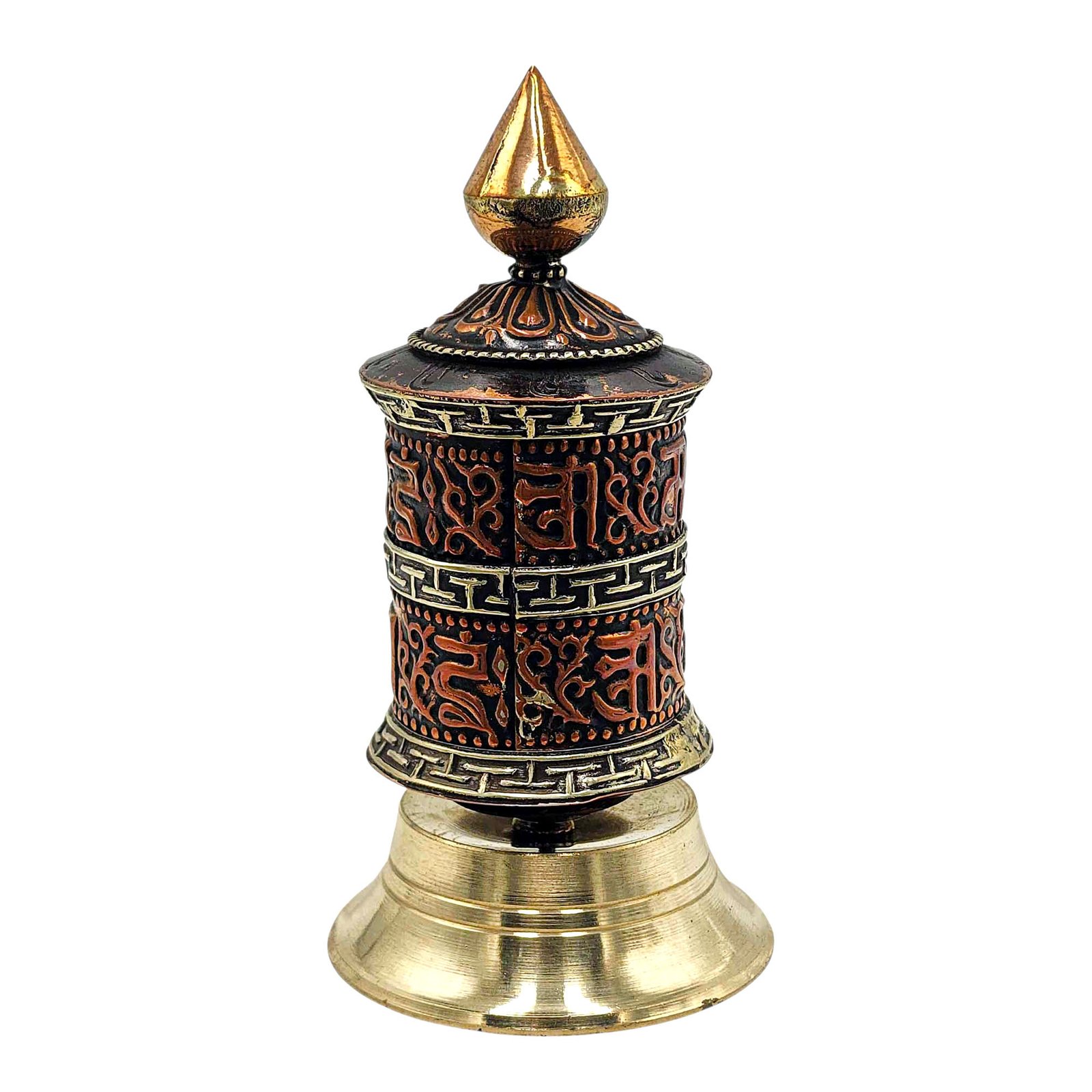 Buddhist Metal Prayer Wheel Table Top, OMPH Mantra Classic Design