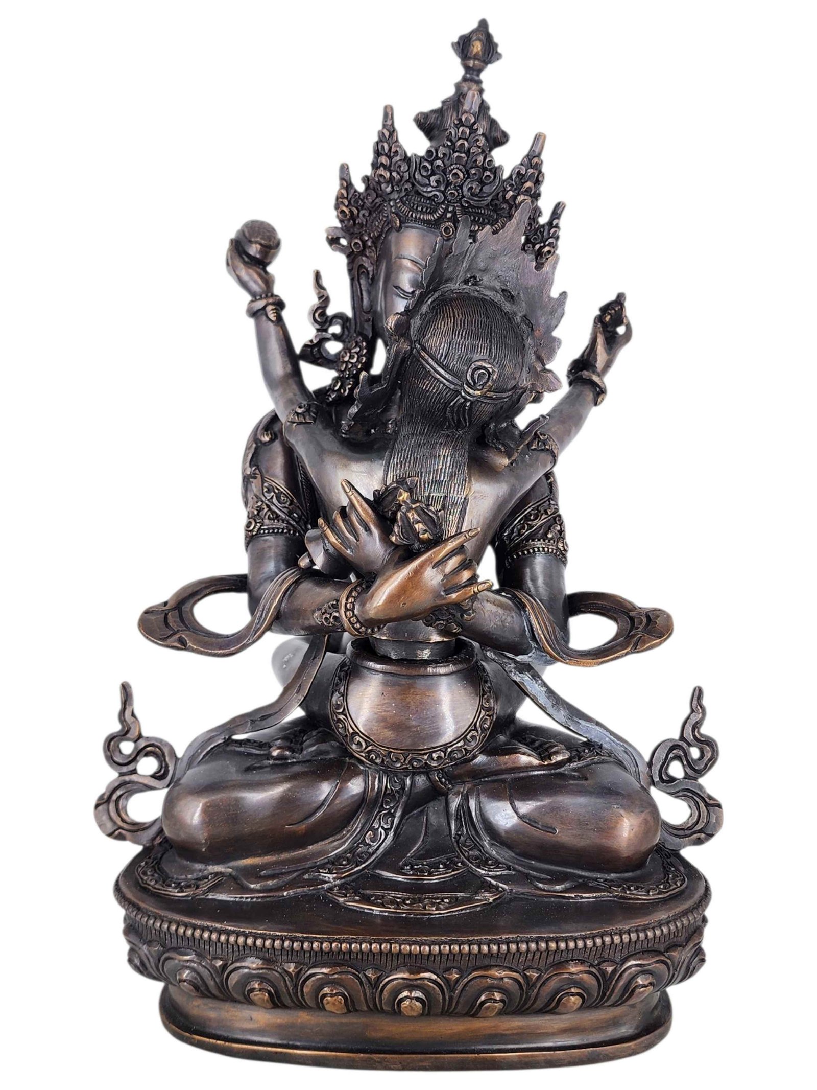 Vajradhara Supreme Buddha Shakti Yab Yum Statue Copper With Silver And Chocolate Oxidized Finish