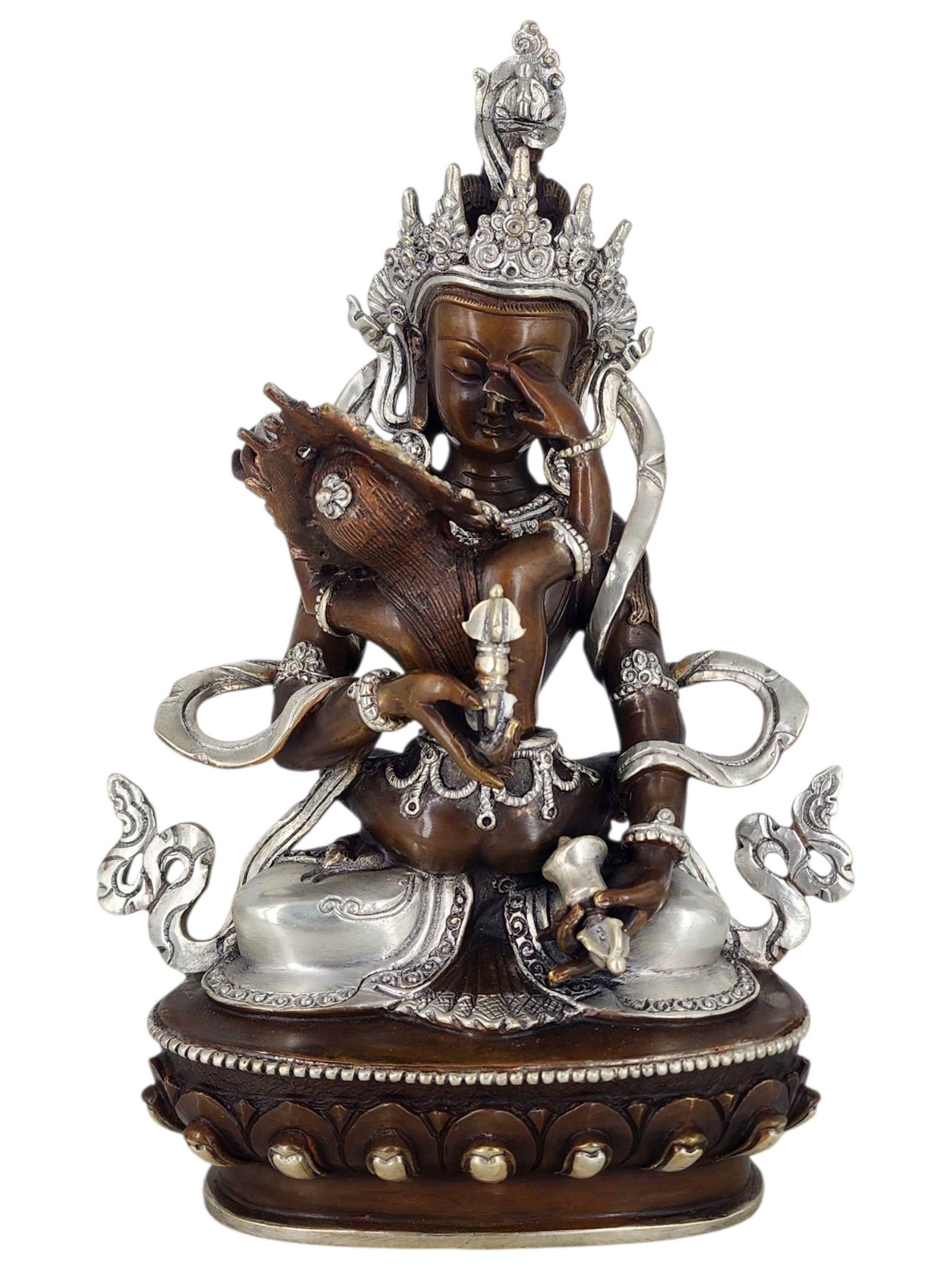 Vajrasattva Purification Deity Shakti Yab Yum Statue Copper With Silver And Chocolate Oxidized Finish