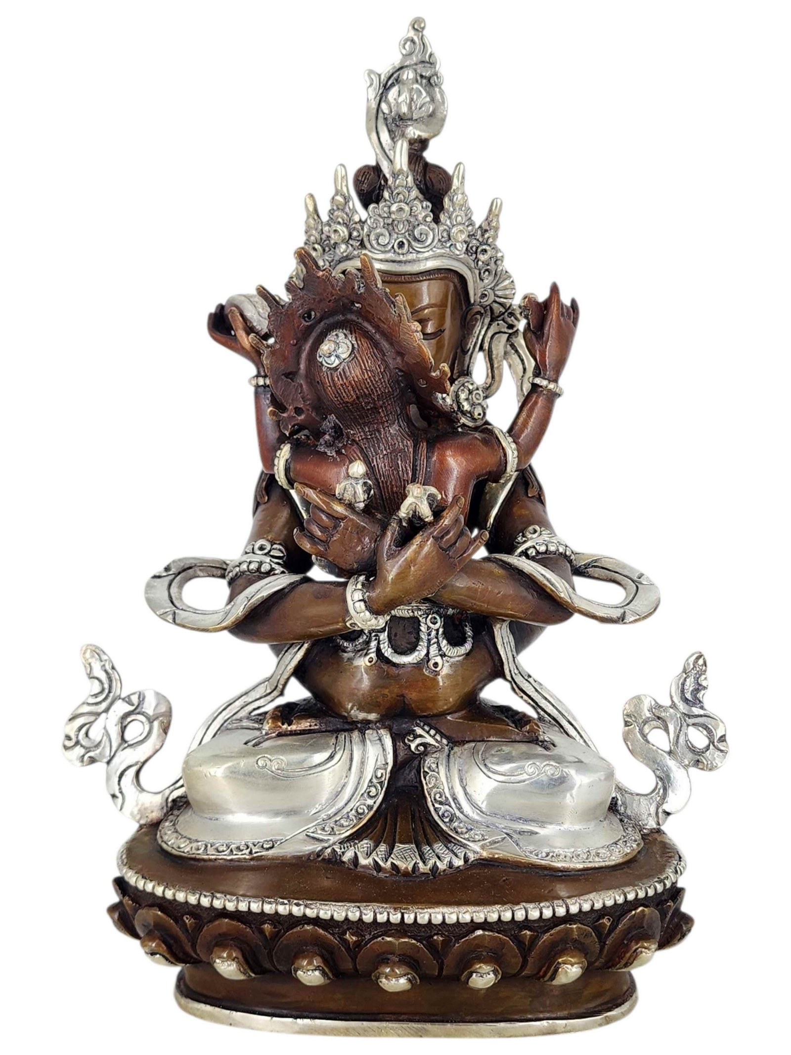 Vajradhara Primordial Buddha Shakti Yab Yum Statue Copper With Silver And Chocolate Oxidized Finish