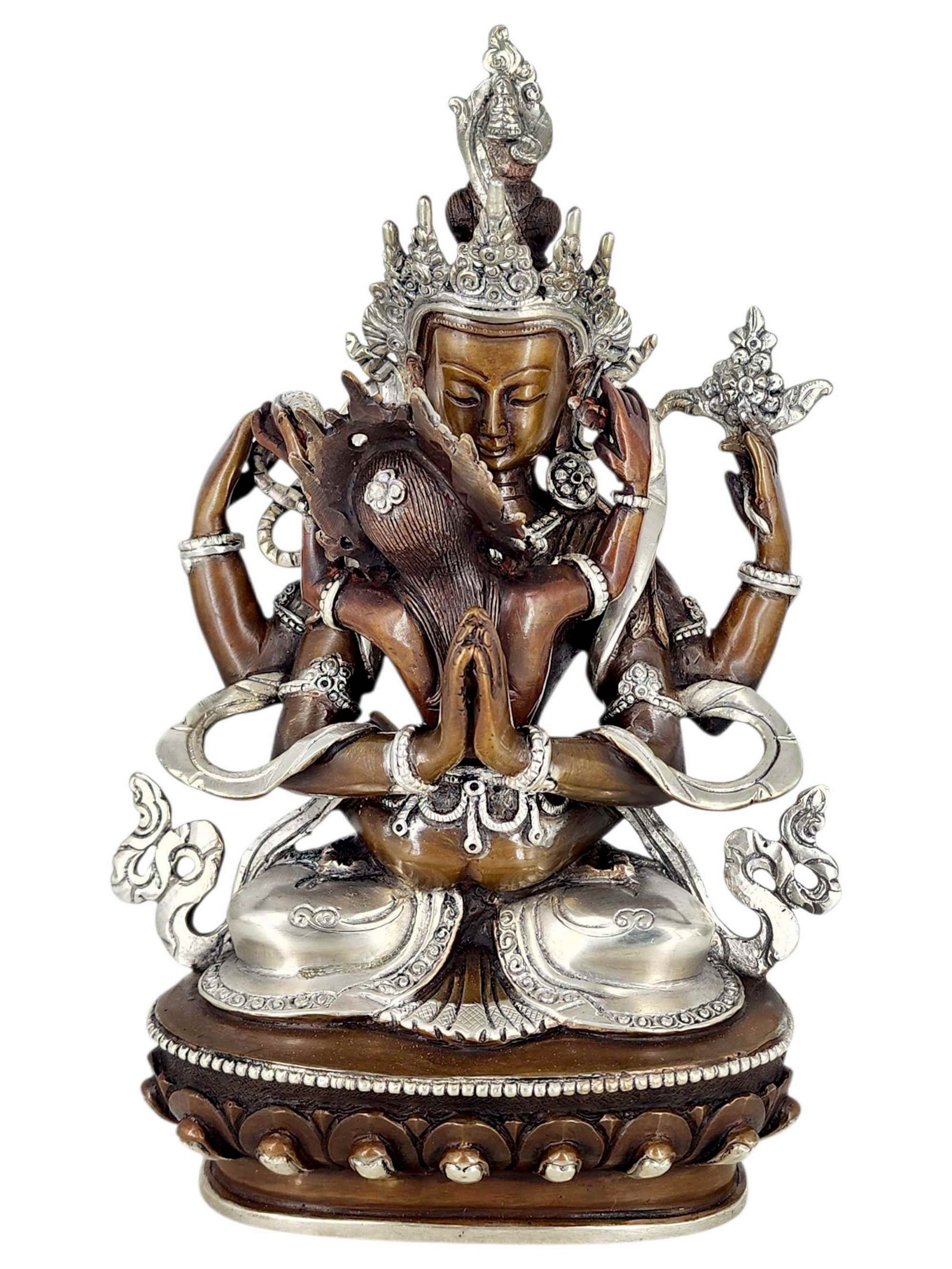 Chenrezig Compassion Buddha Shakti Yab Yum Statue Copper With Silver And Chocolate Oxidized Finish