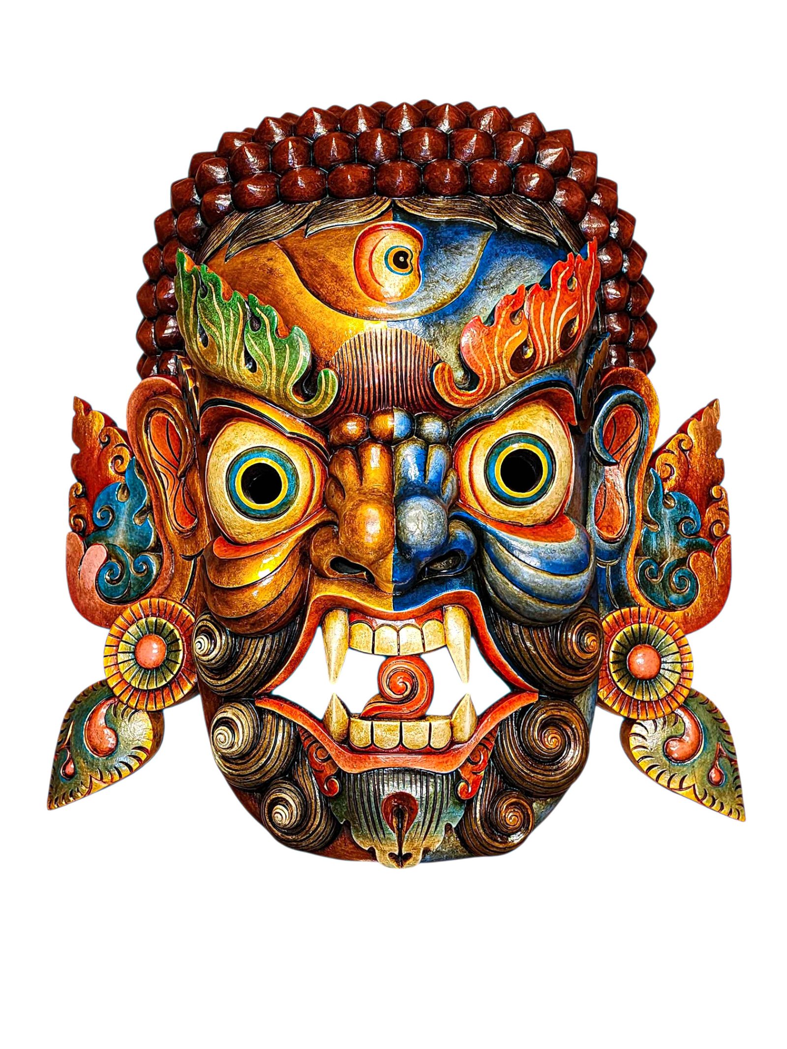 Handmade Wooden Mask, [bhairav], [mahakala] Tibetan Style With [traditional Color], [poplar Wood]