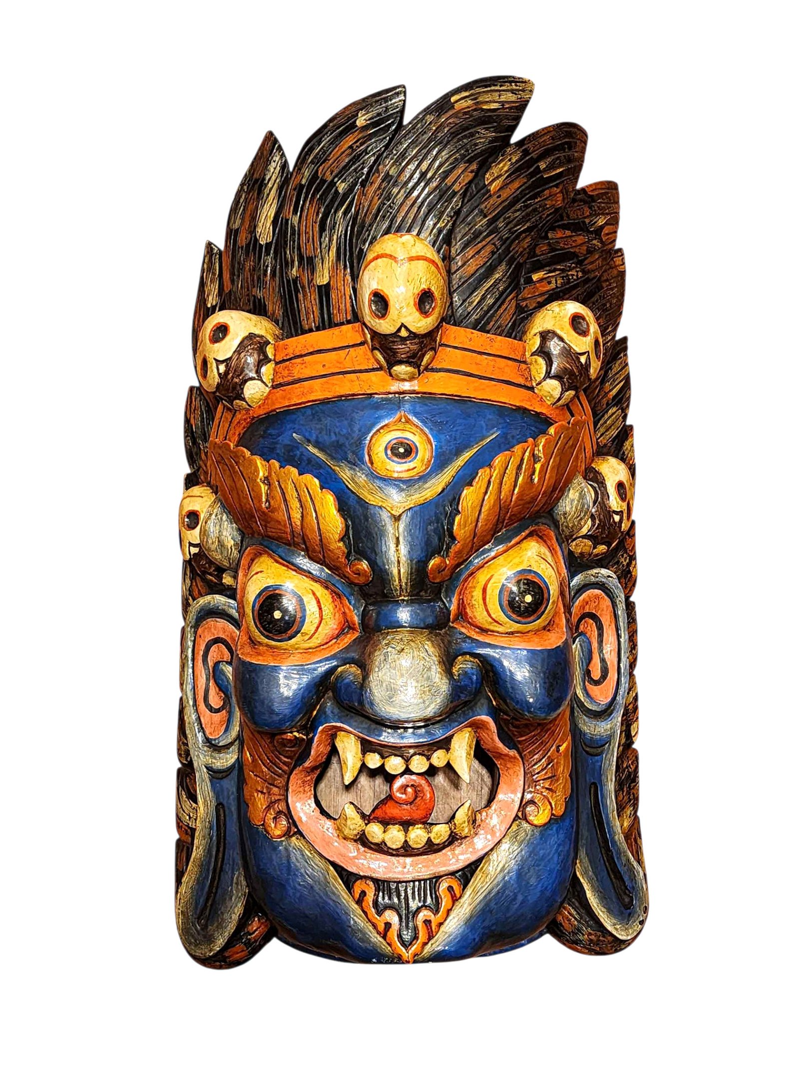 Handmade Wooden Mask, [bhairav], [mahakala] Tibetan Style With [traditional Color], [poplar Wood]