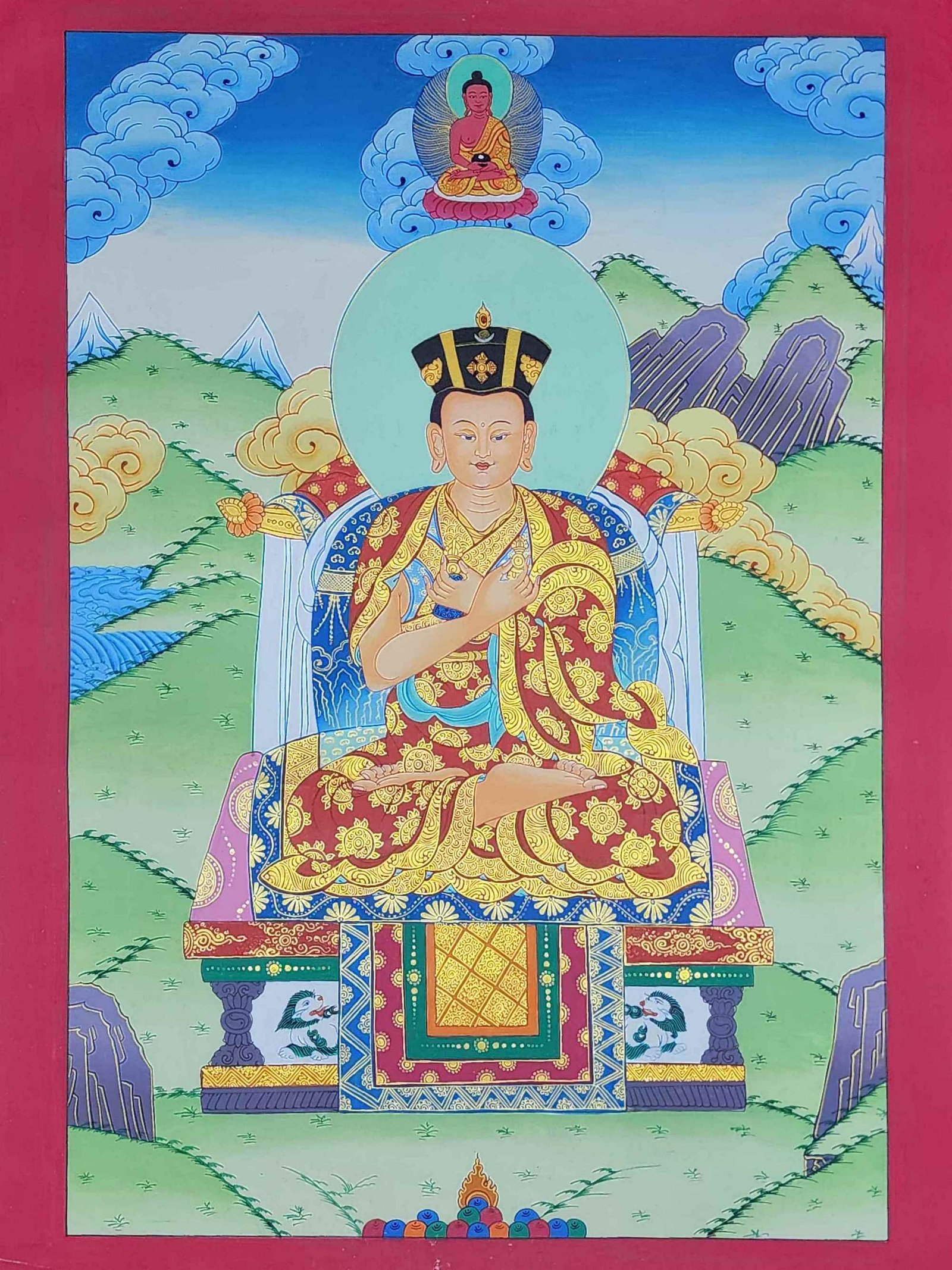 [karmapa] Tibetan Buddhist Lineage Master Thangka Painting With Traditional Detailing
