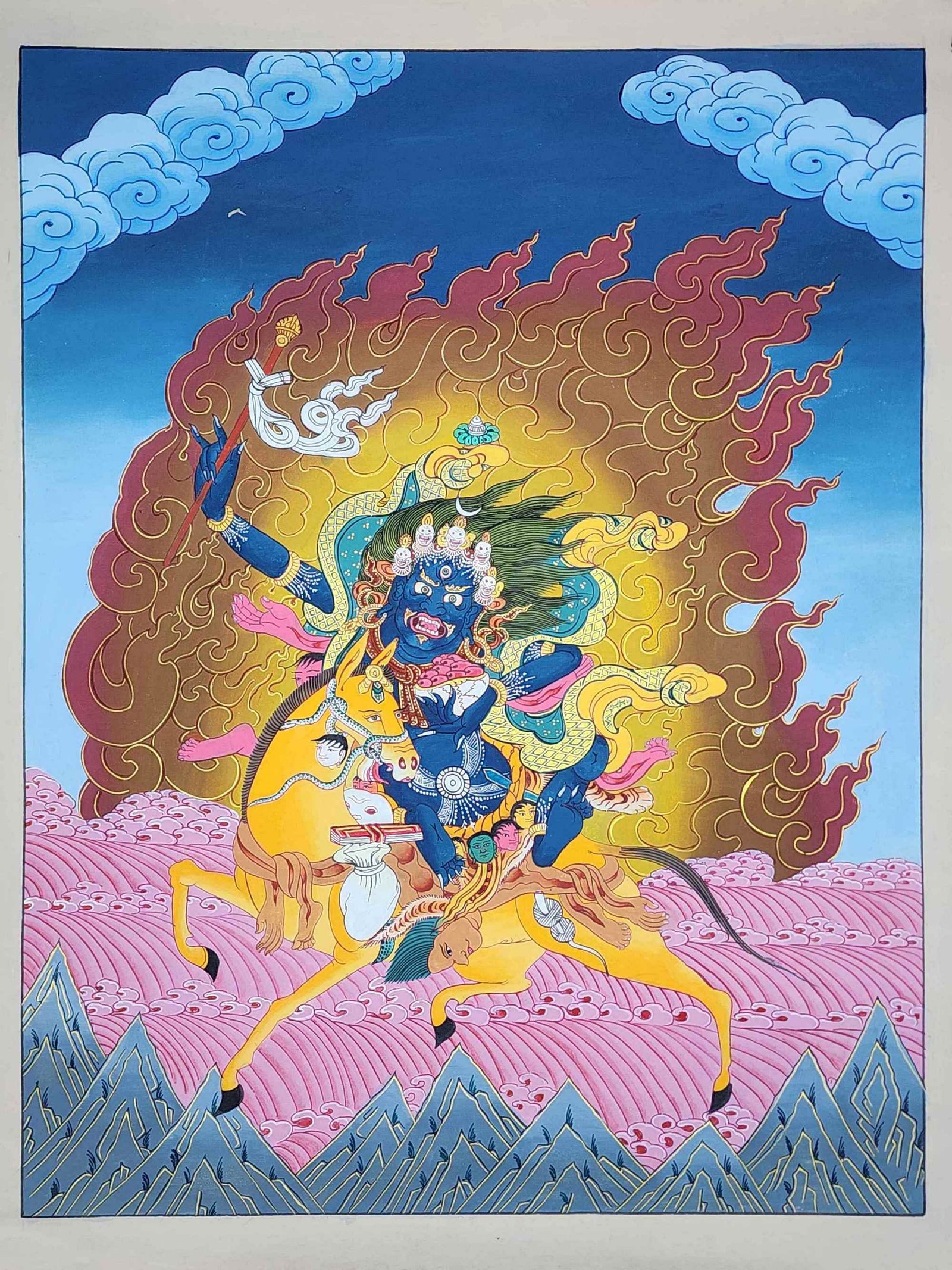 [palden Lhamo] Wrathful Female Protector Tibetan Thangka Painting With Sacred Symbolism