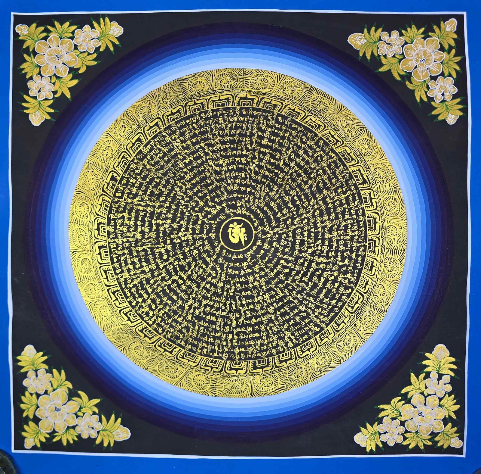 Hand Painted Tibetan Om Mani Padme Hum Mandala Thangka