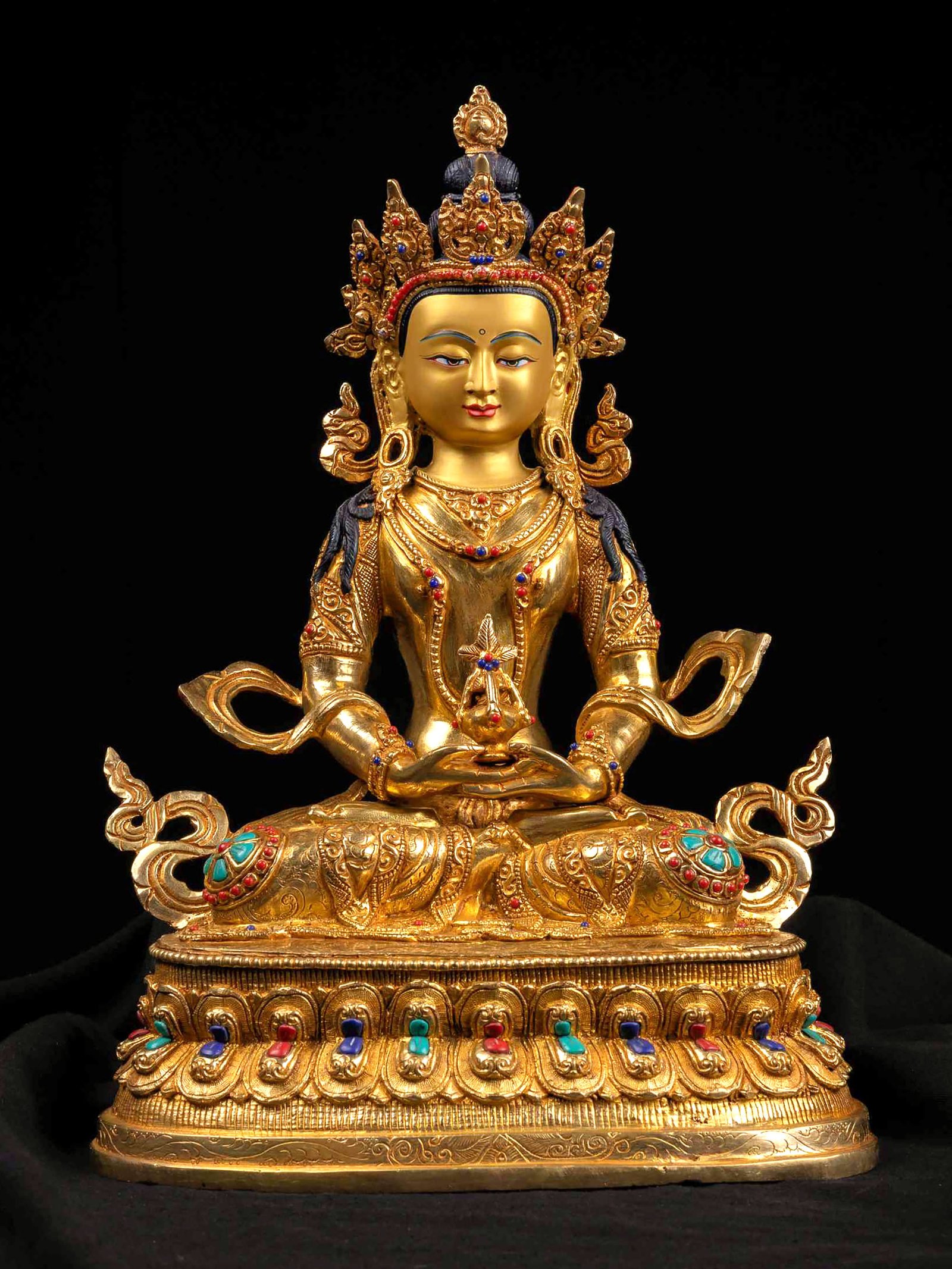 [aparimita] Handmade Nepali Buddhist Statue, [full Gold Plated], [stone Setting
], [face Painted]