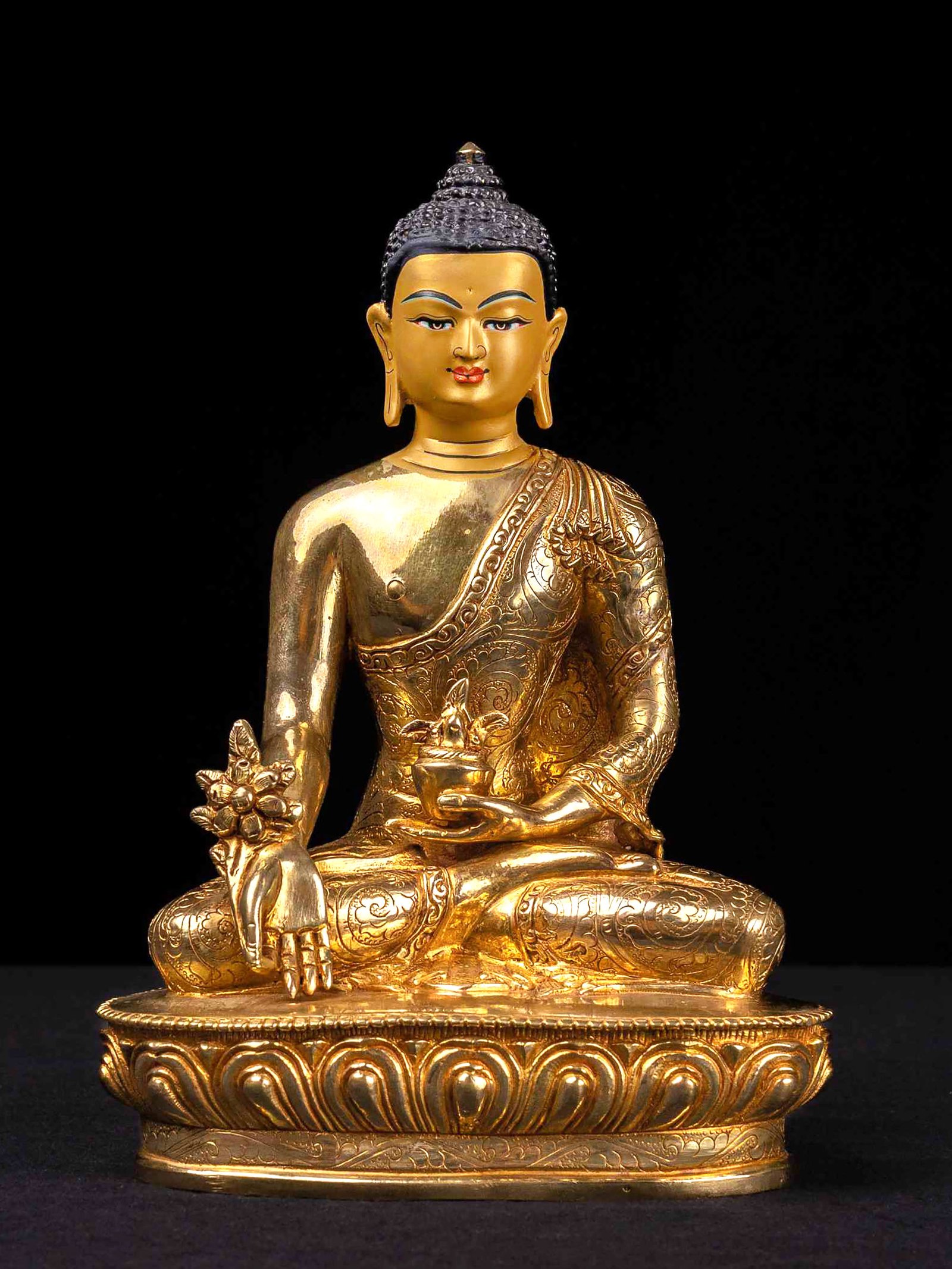 [medicine Buddha] Handmade Nepali Buddhist Statue, [full Gold Plated], [face Painted]