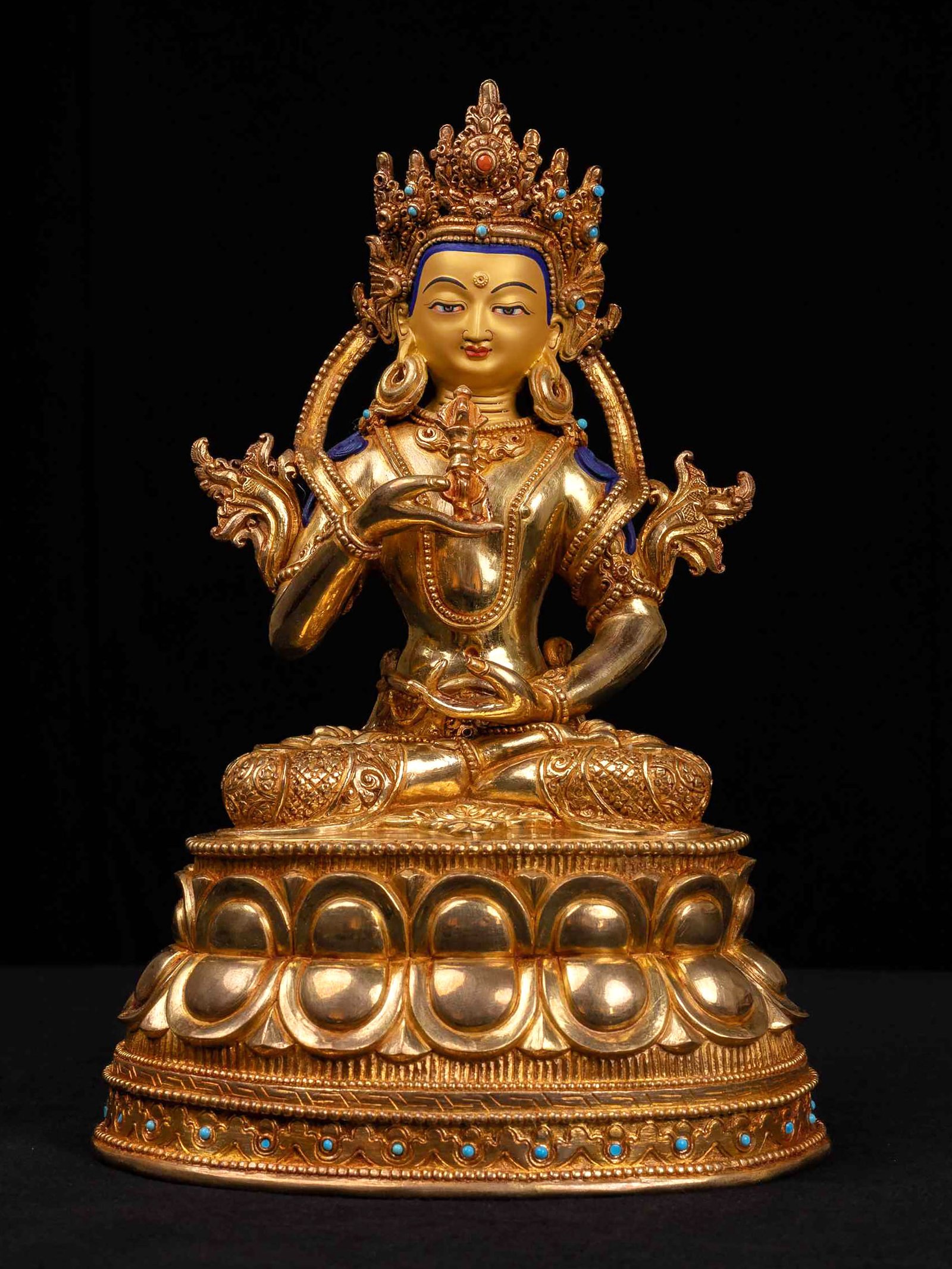 [vajrasattva] Handmade Nepali Buddhist Statue, [full Gold Plated], [stone Setting], [face Painted]