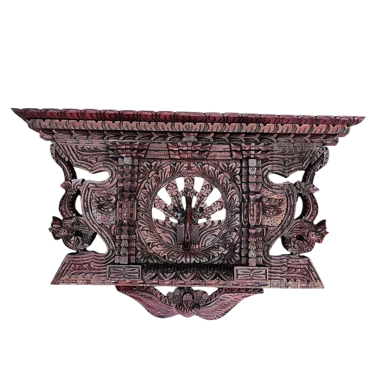 [premium] Traditional Newari Wooden [hand Carved Peacock Design For Decoration], Natural Wood,