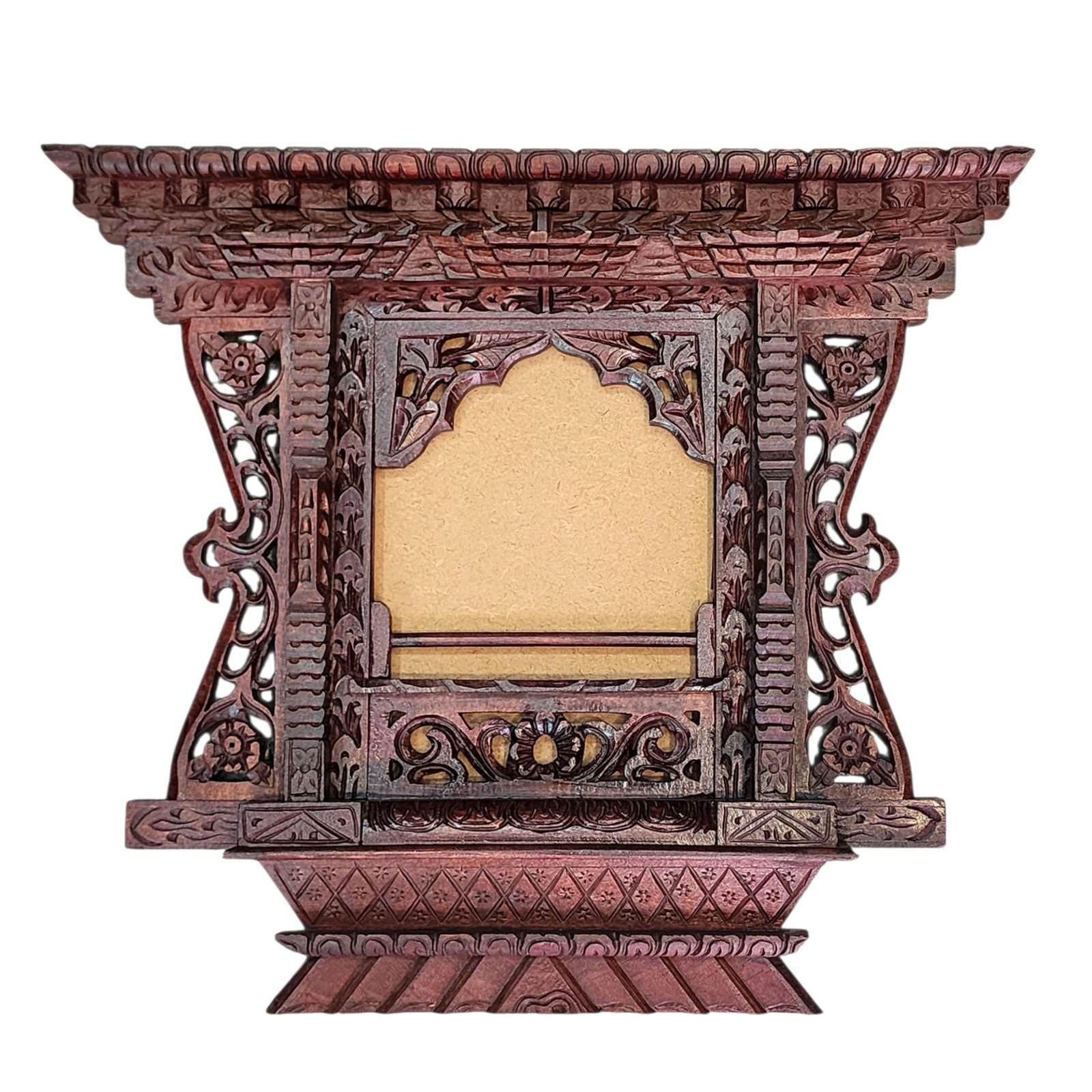 [premium] Traditional Newari Wooden [hand Carved Windows], [design Photo Frame Or Window Decoration], Natural Wood