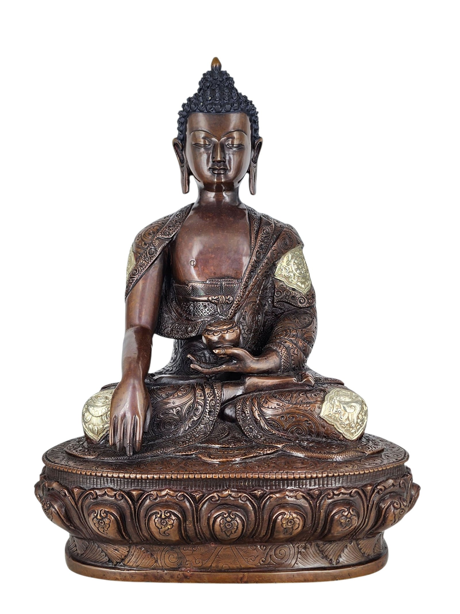 [shakyamuni Buddha] Handmade Nepali Buddhist Statue, [silver And Chocolate Oxidized]
