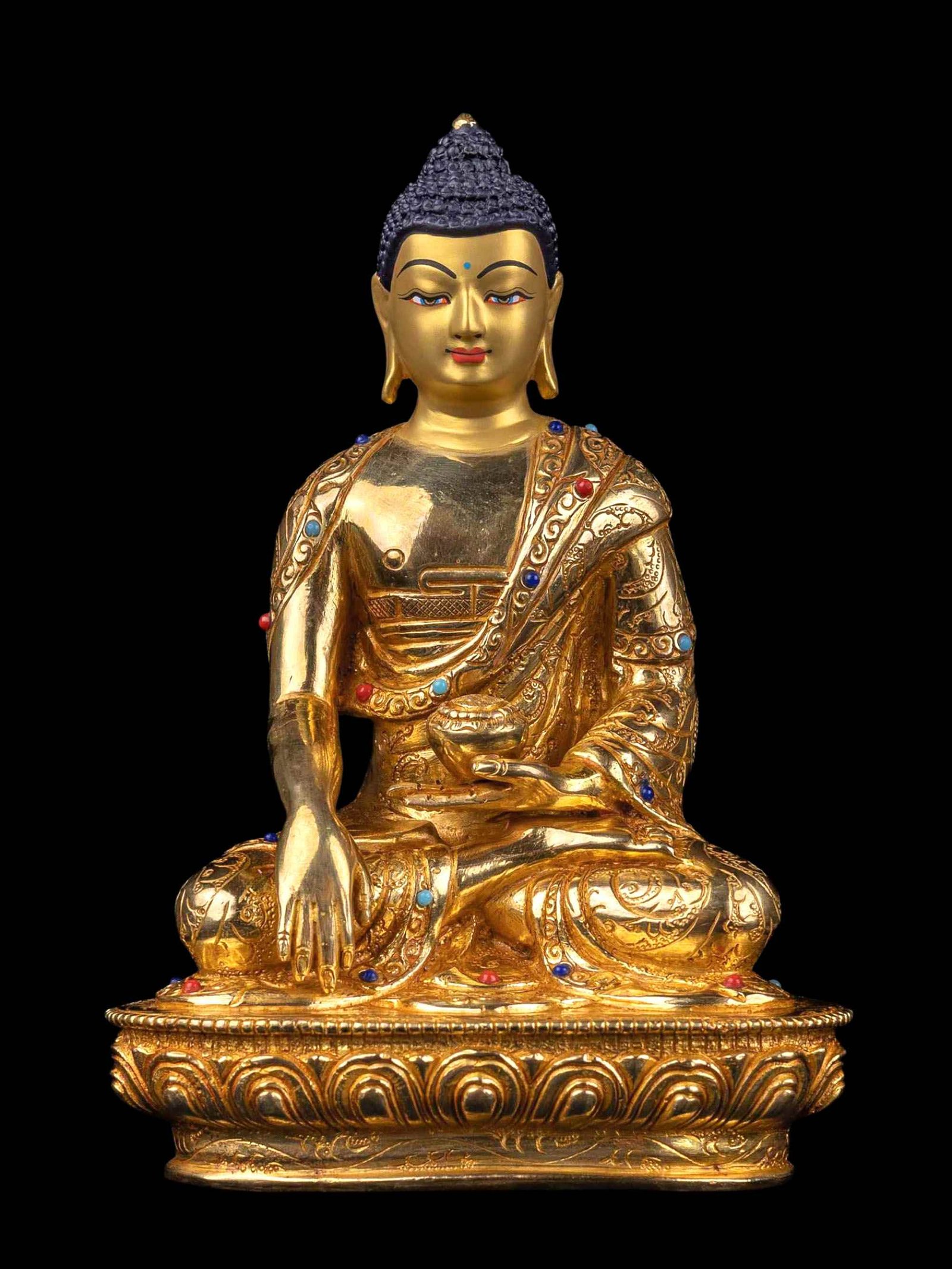 [shakyamuni Buddha] Handmade Nepali Buddhist Statue, [full Gold Plated], [face Painted]