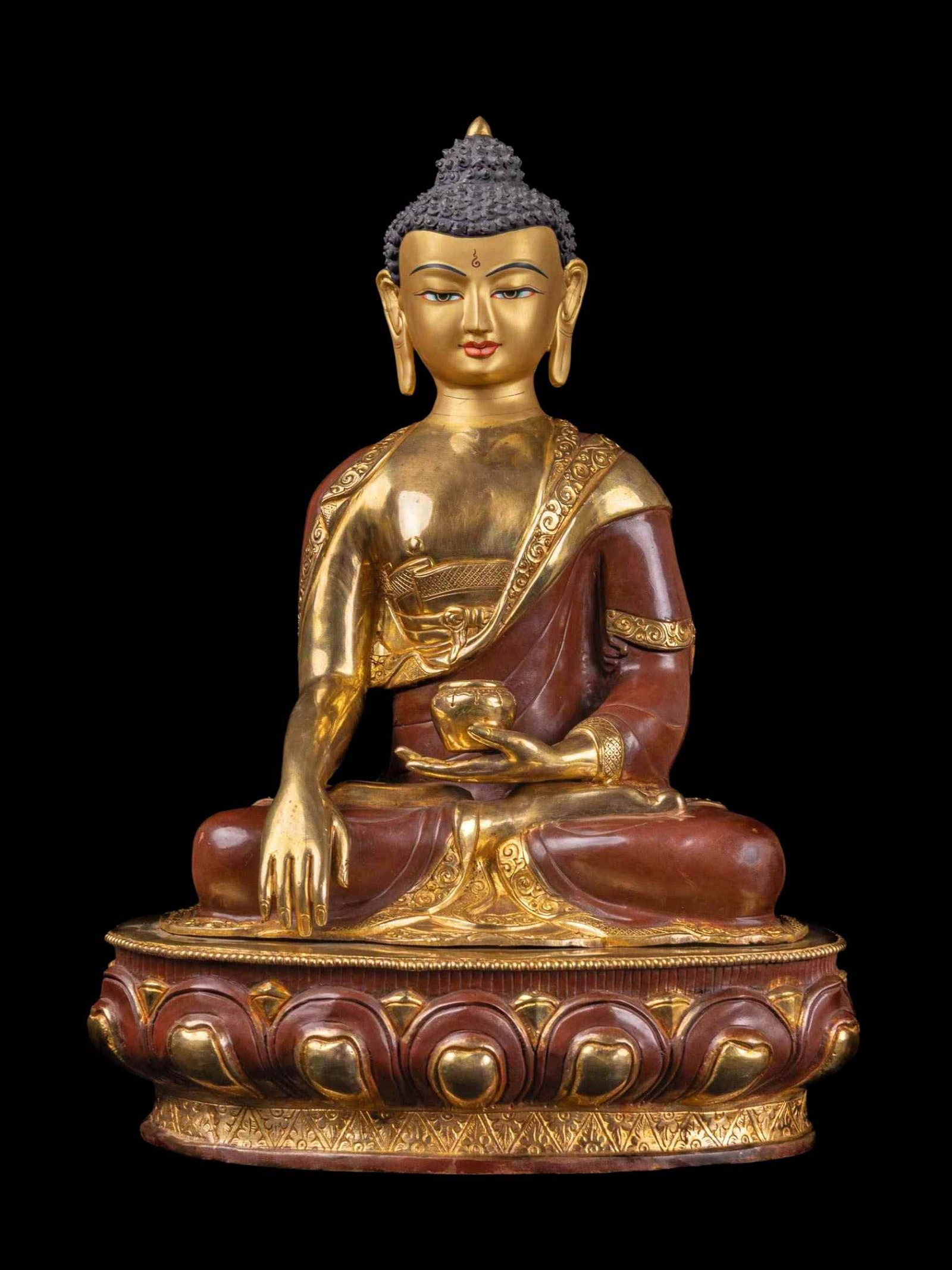 [shakyamuni Buddha] Handmade Nepali Buddhist Statue, [full Gold Plated], [face Painted]