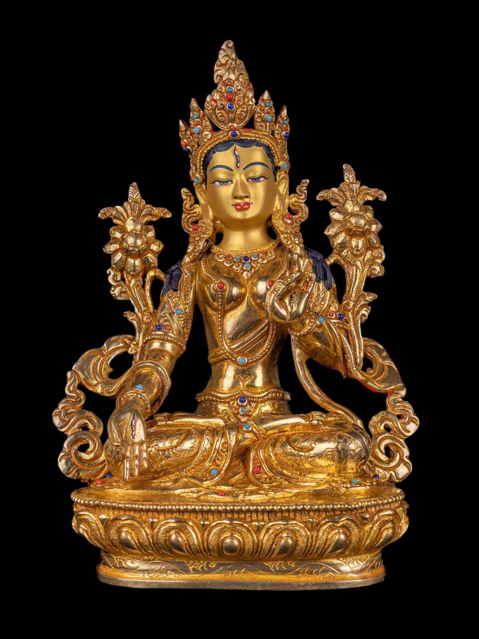 [white Tara] Handmade Nepali Buddhist Statue, [full Gold Plated], [face Painted]