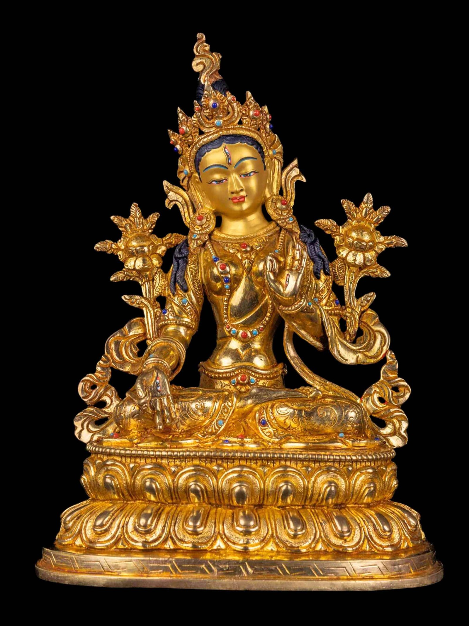 [white Tara] Handmade Nepali Buddhist Statue, [full Gold Plated], [face Painted]